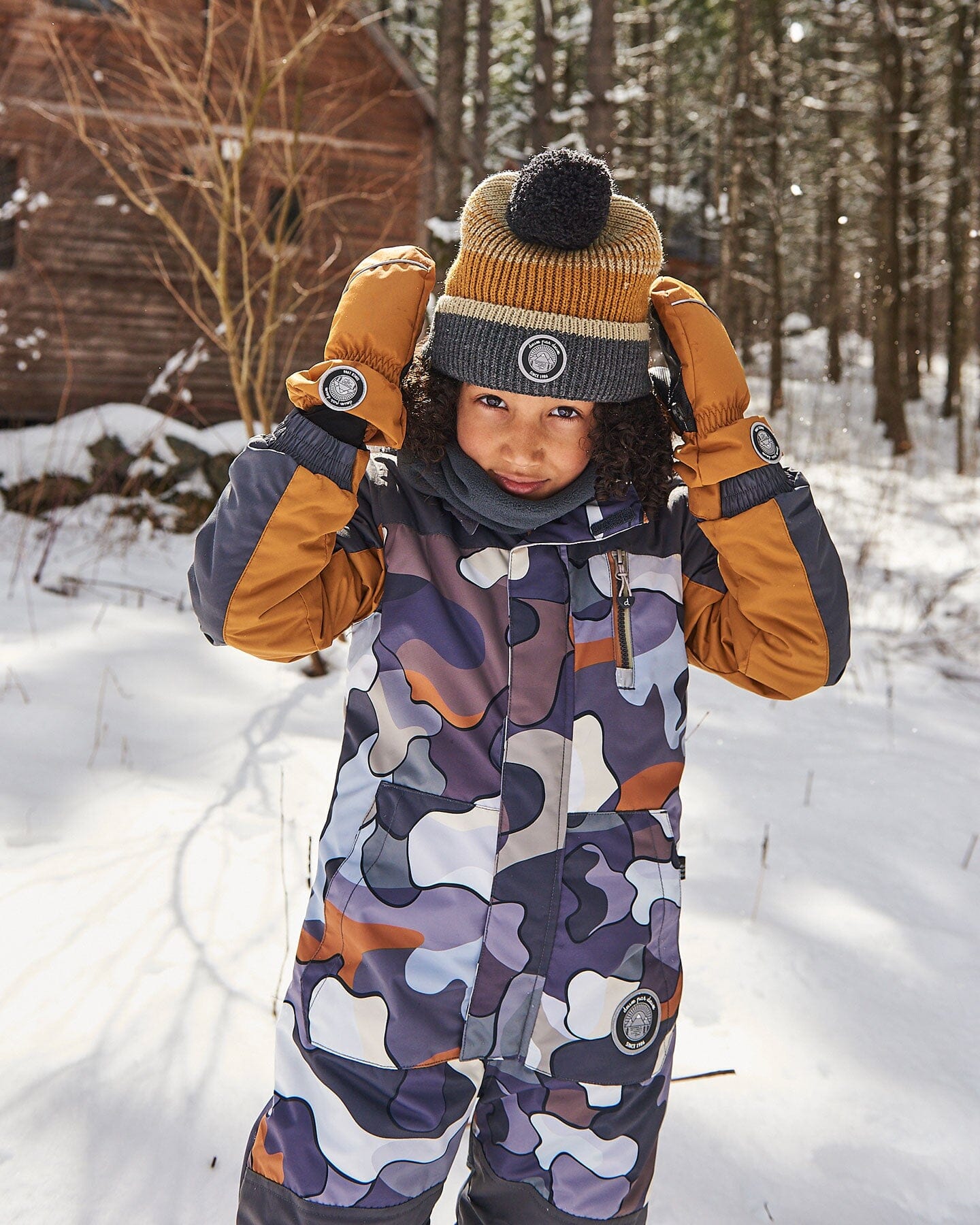 One Piece Snowsuit Dark Gray Printed Camo by Deux par Deux