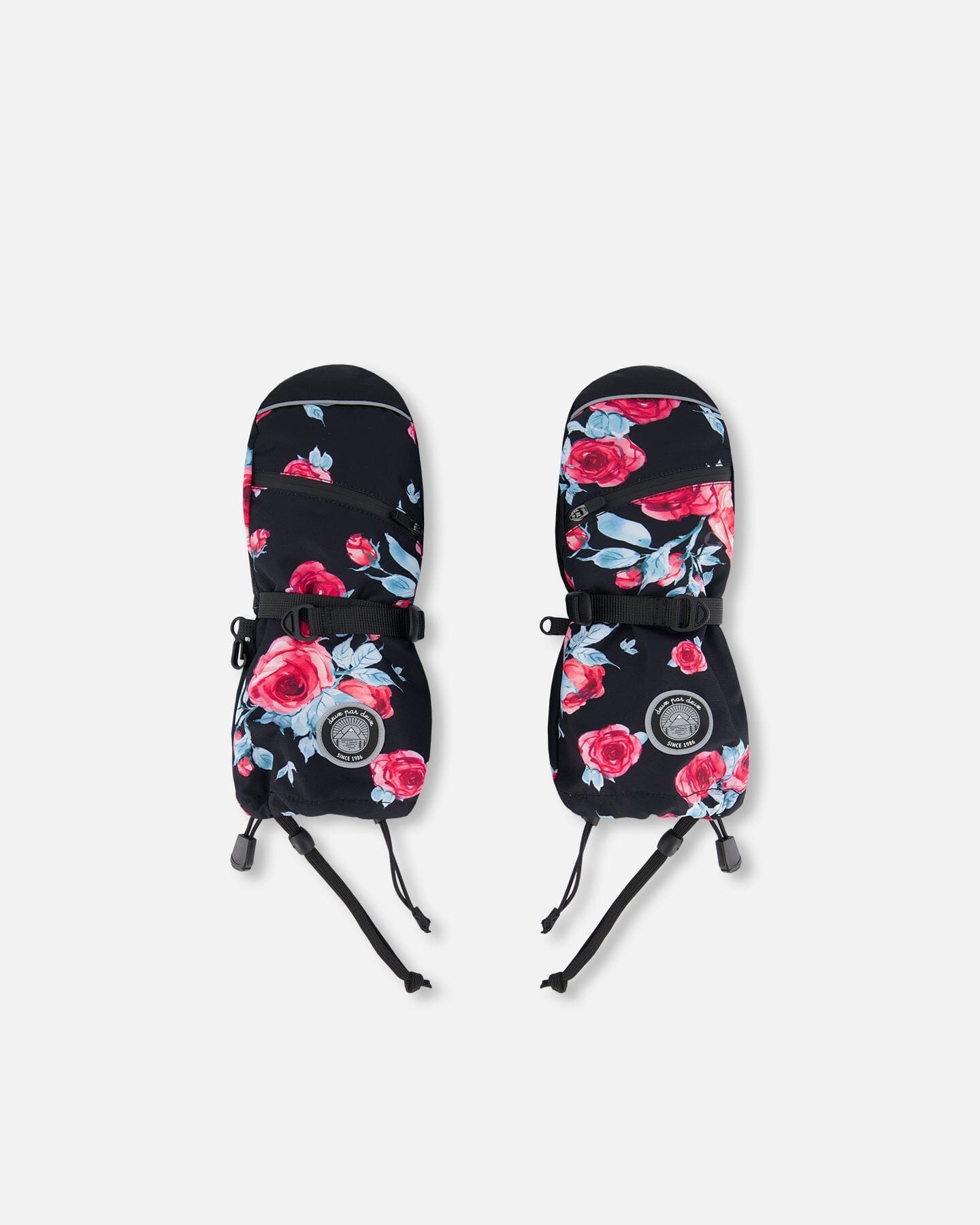 Technical Mittens Black Printed Roses by Deux par Deux