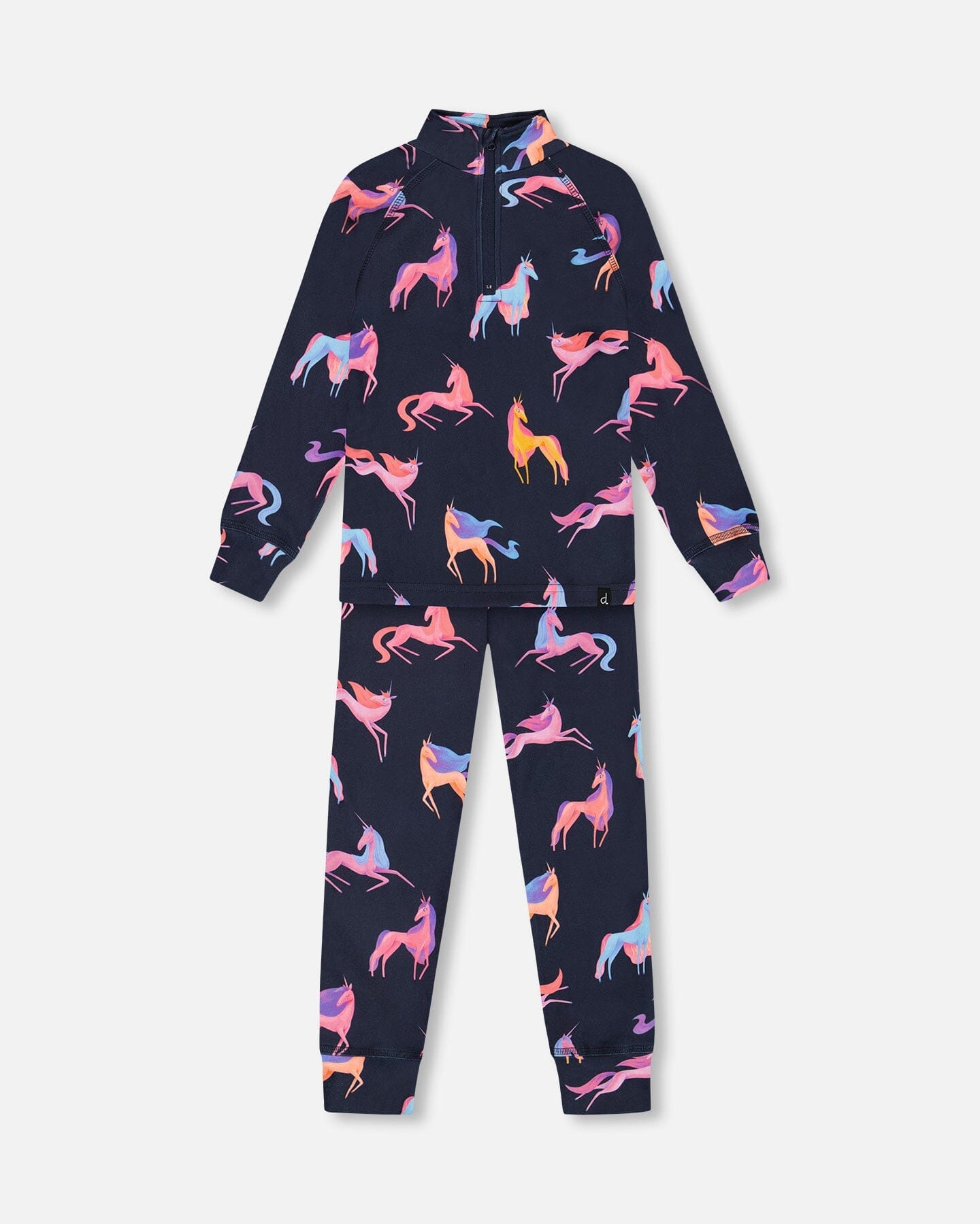 Two Piece Thermal Underwear Set Navy Printed Unicorn by Deux par Deux