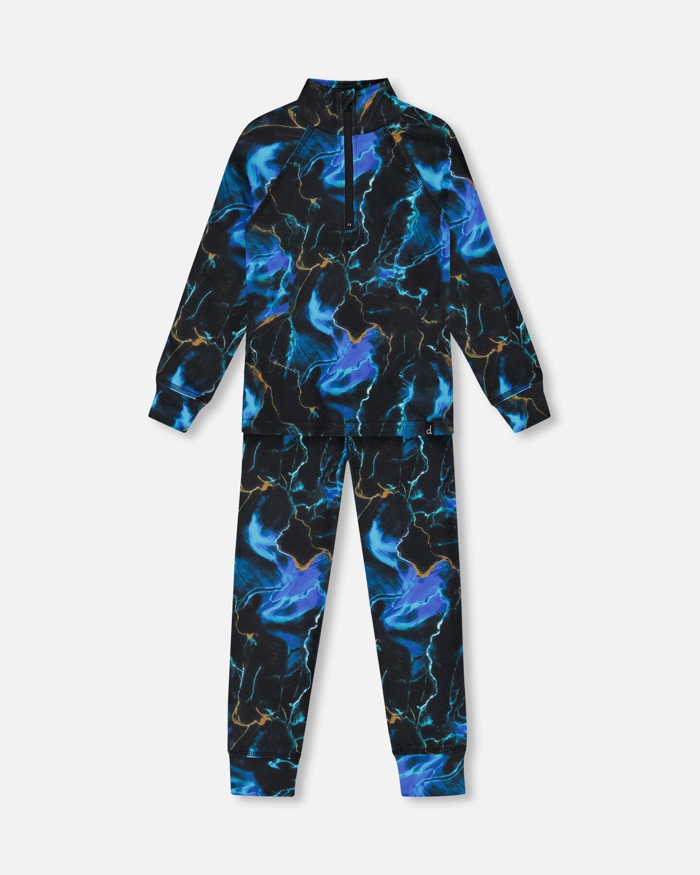 Two Piece Thermal Underwear Set Black Printed Storm by Deux par Deux