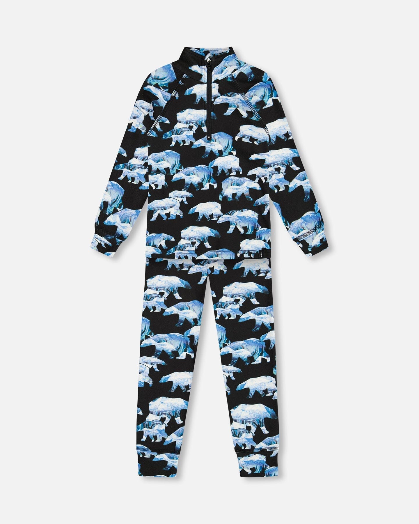 Two Piece Thermal Underwear Set Black Printed Polar Bears by Deux par Deux