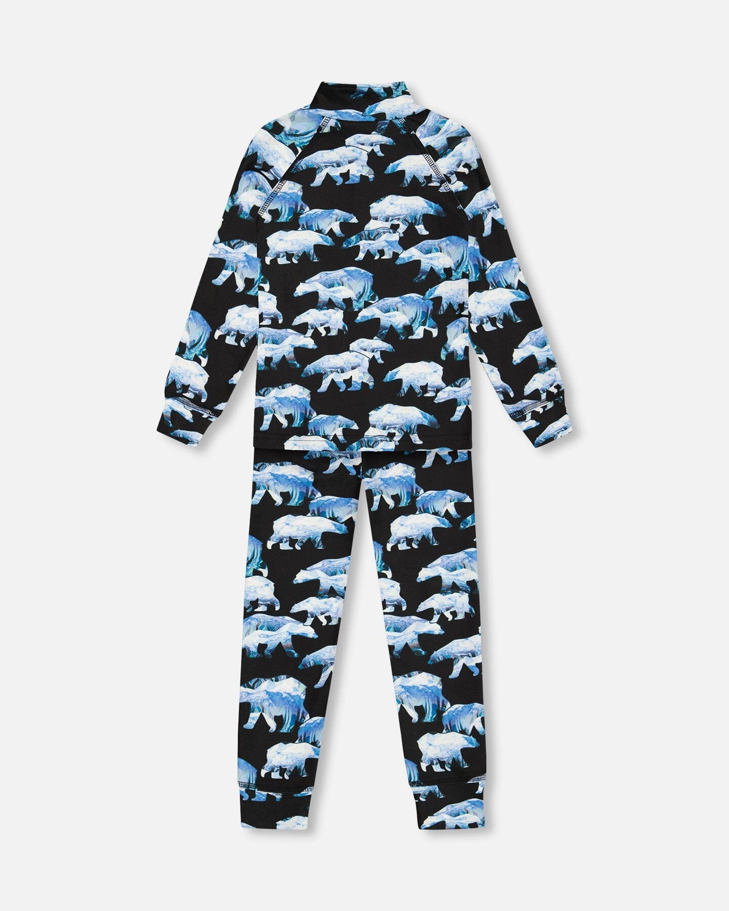 Two Piece Thermal Underwear Set Black Printed Polar Bears by Deux par Deux