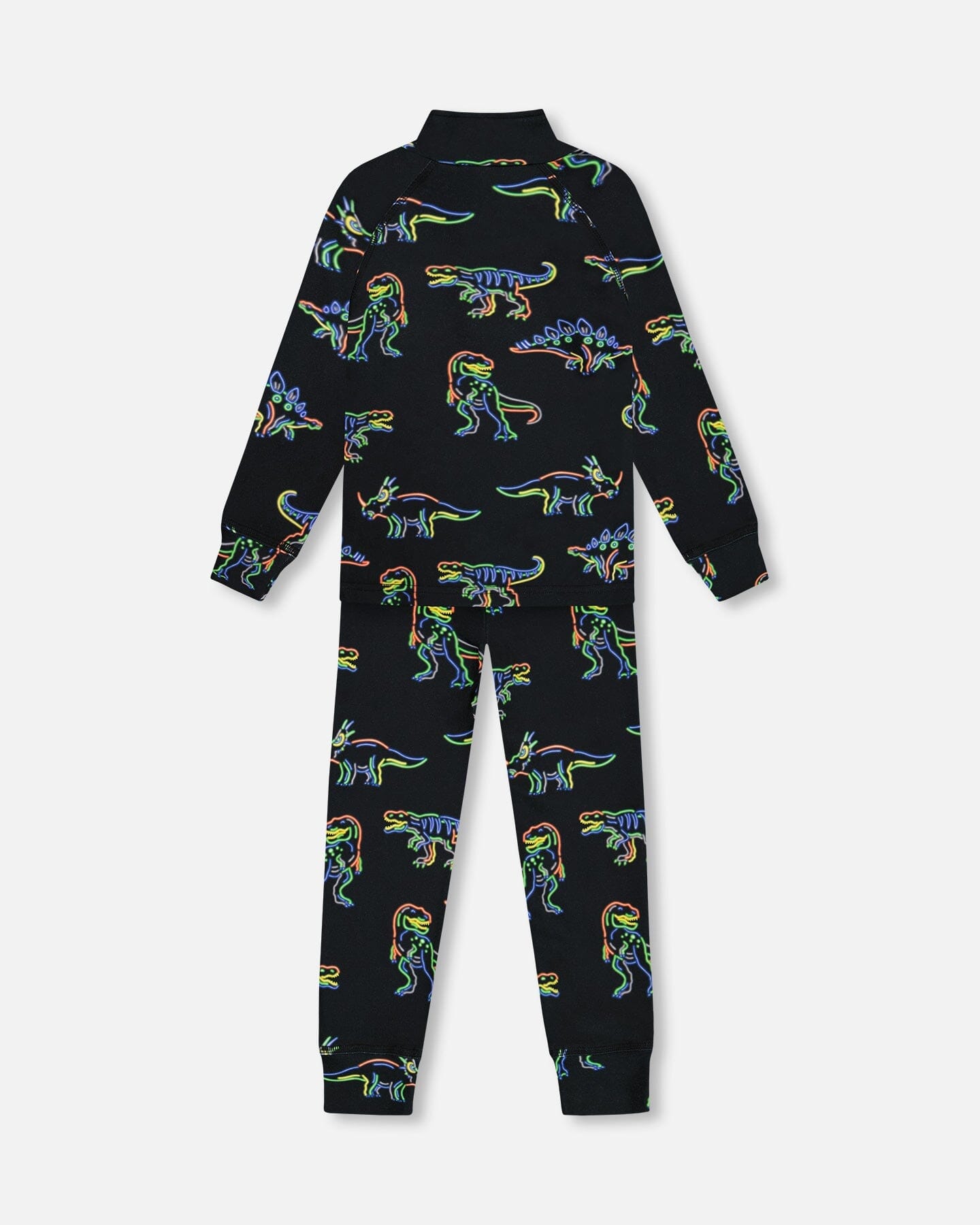 Two Piece Thermal Underwear Set Black Printed Neon Dino by Deux par Deux