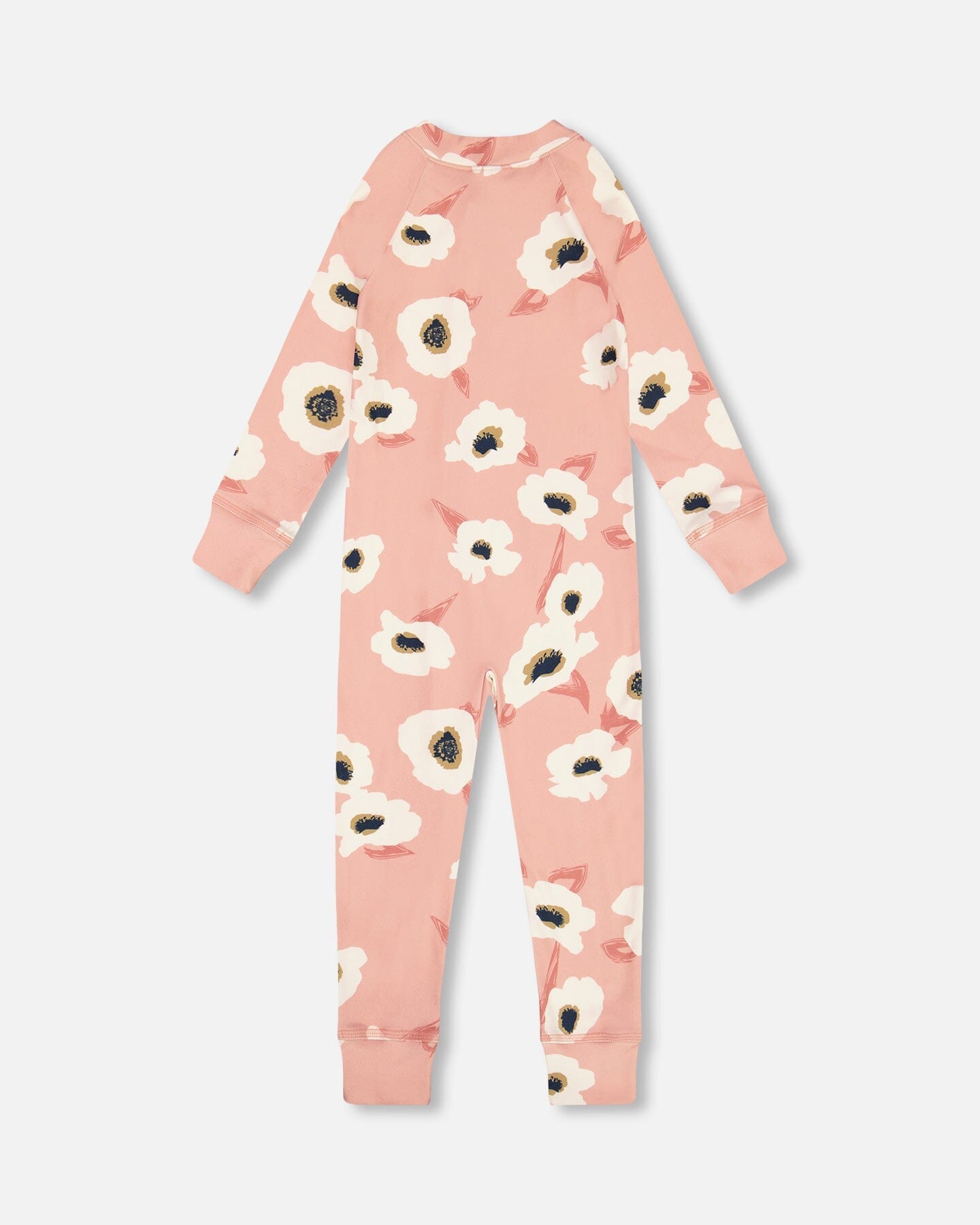 One Piece Thermal Underwear Pink Printed Off White Flowers by Deux par Deux