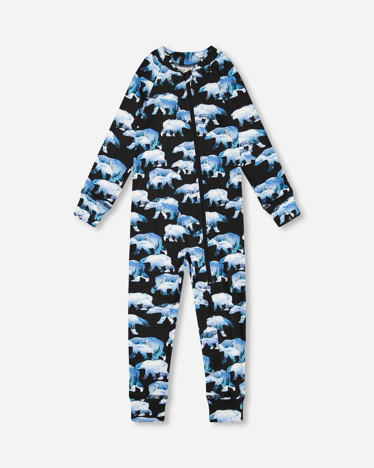 One Piece Thermal Underwear Black Printed Polar Bears by Deux par Deux