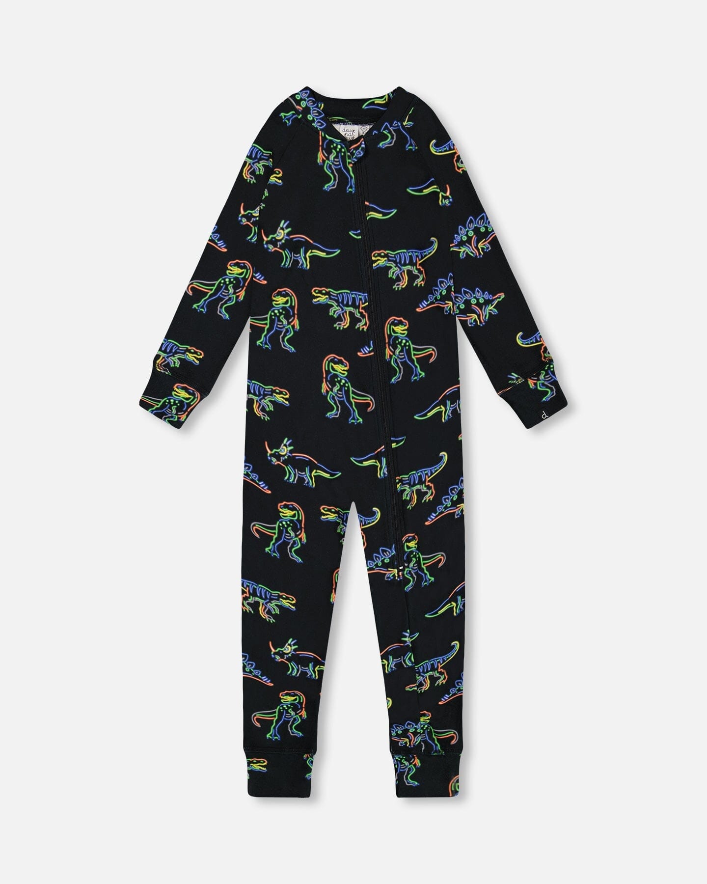 One Piece Thermal Underwear Black Printed Neon Dino by Deux par Deux