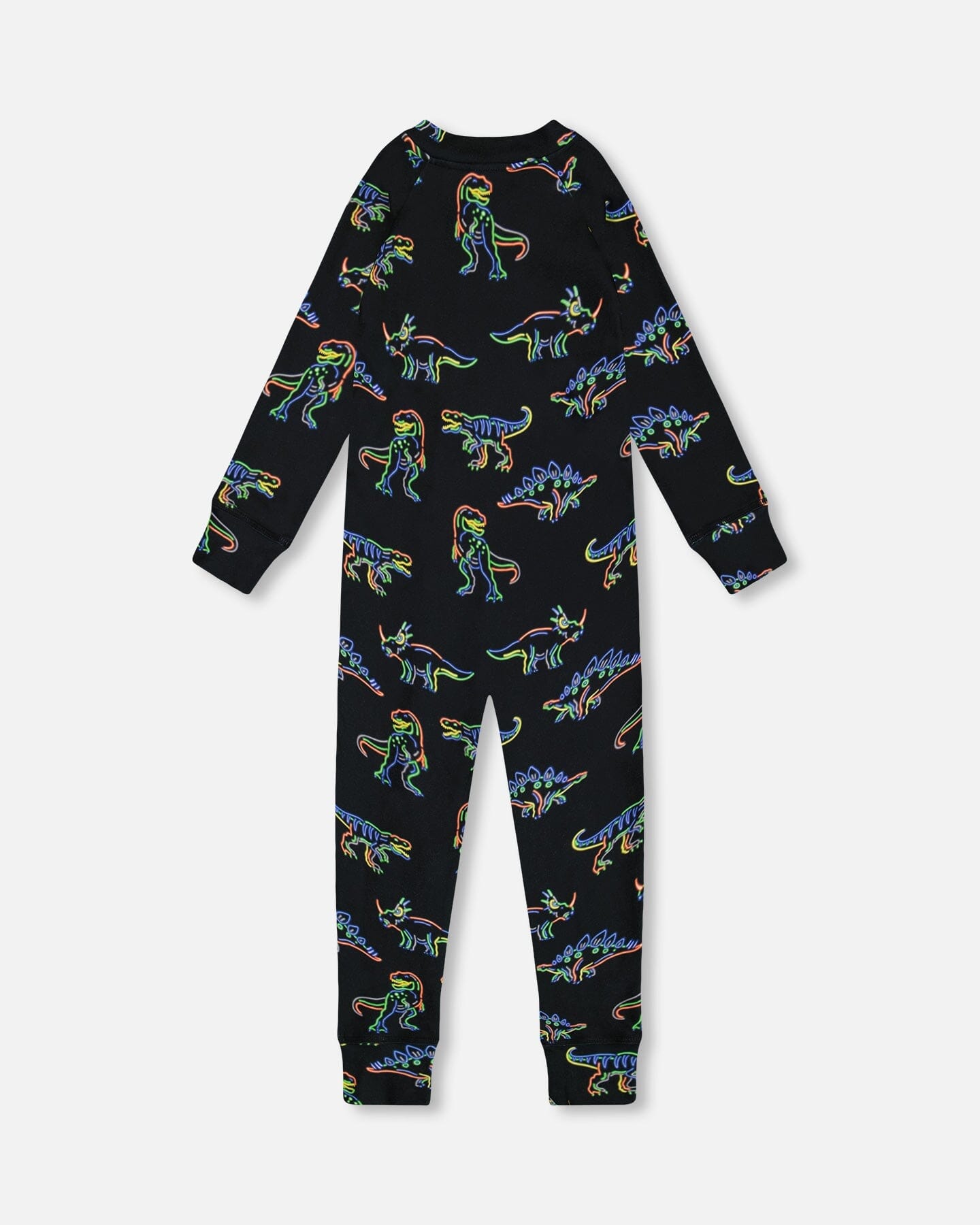 One Piece Thermal Underwear Black Printed Neon Dino by Deux par Deux