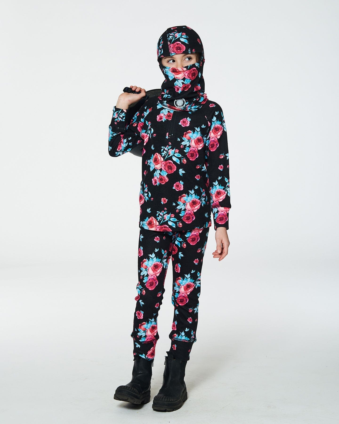 Jersey Balaclava Black Printed Roses by Deux par Deux