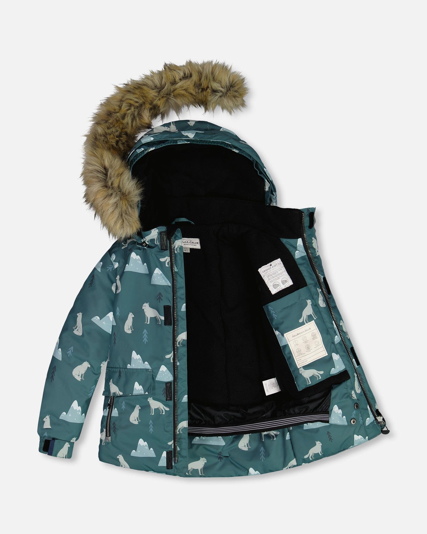 Two Piece Snowsuit Sage Printed Wolves And Black by Deux par Deux