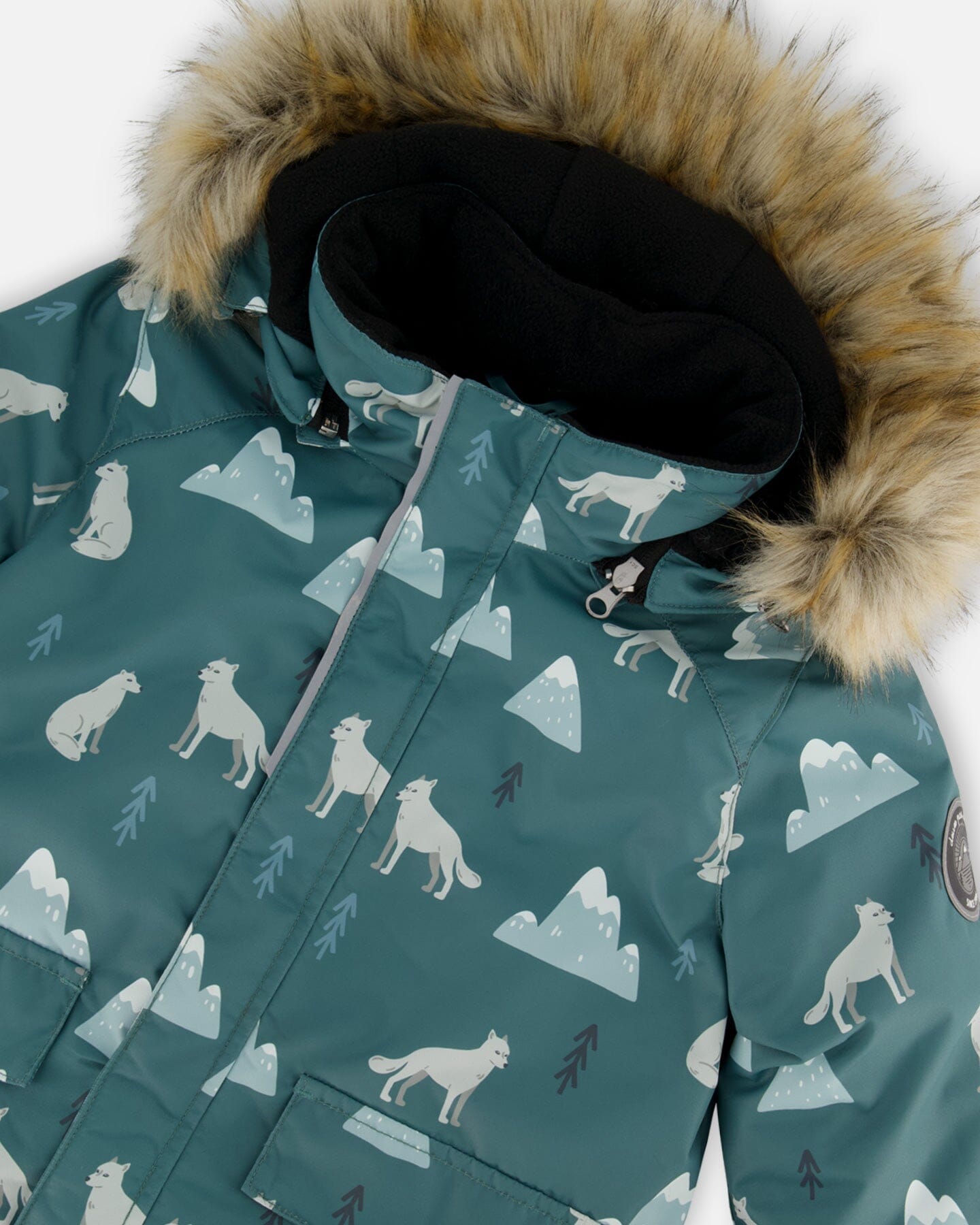 Two Piece Snowsuit Sage Printed Wolves And Black by Deux par Deux