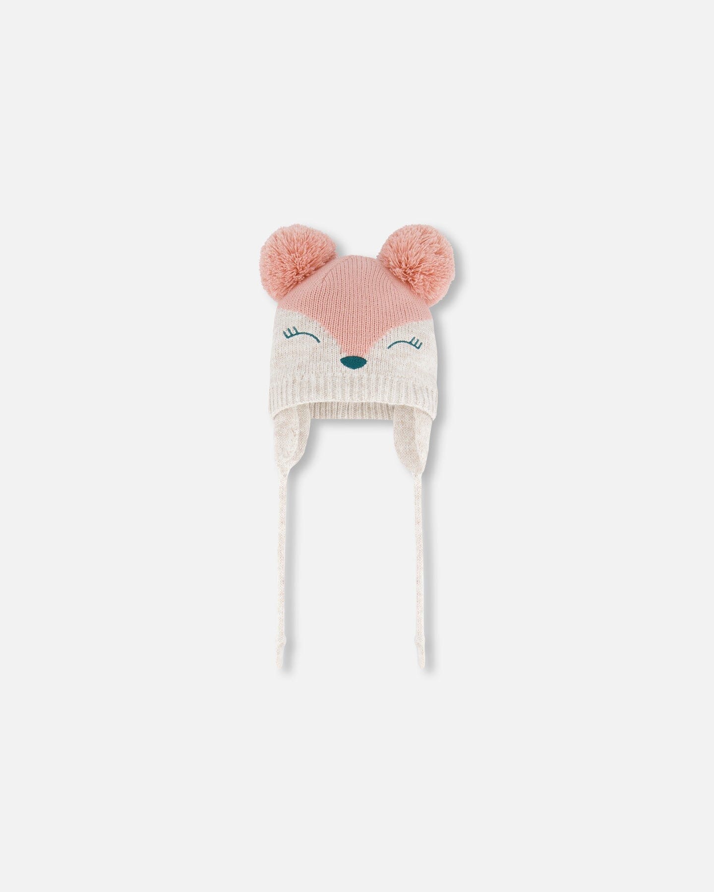 Knit Hat With Ears Light Pink Deer Face by Deux par Deux