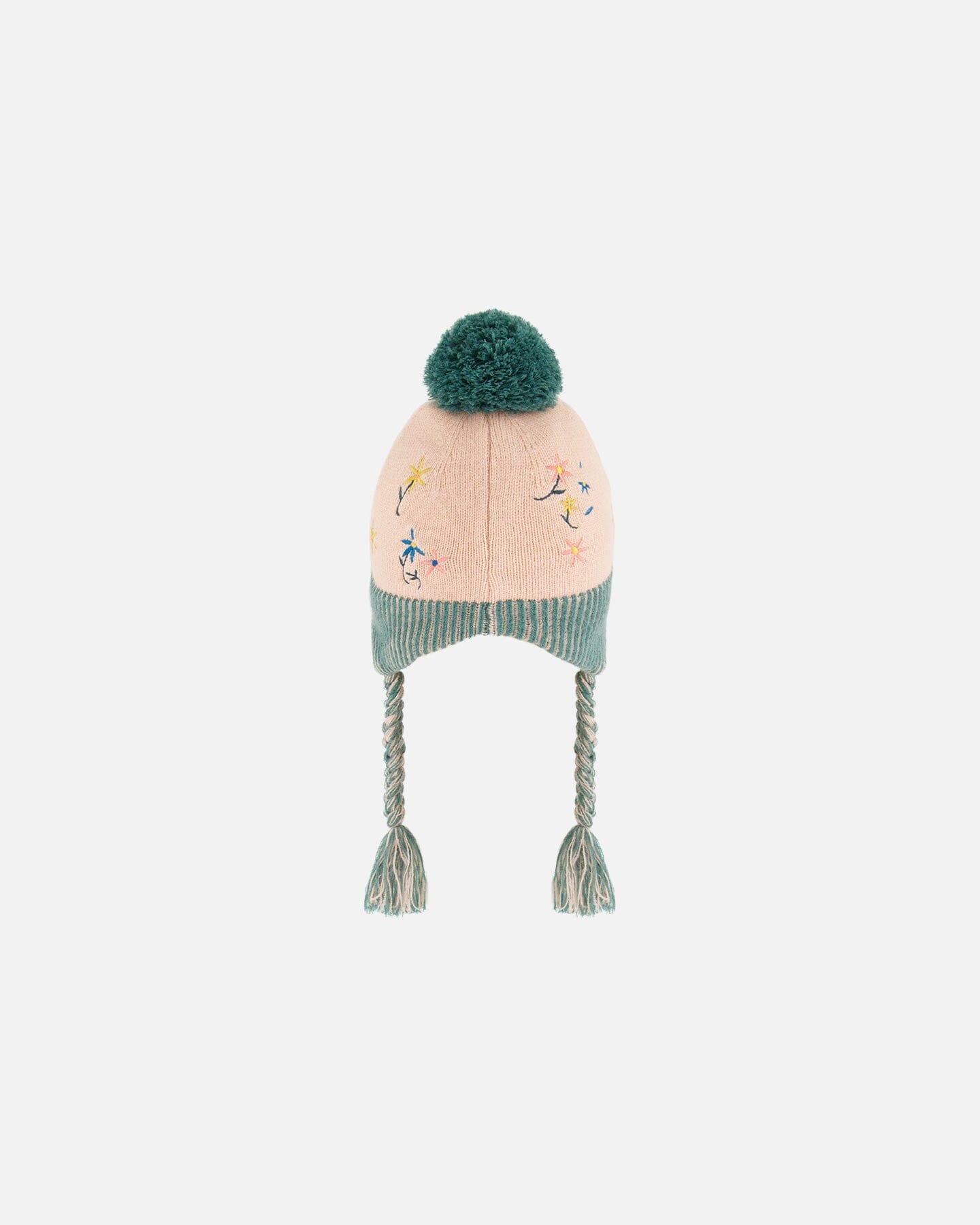 Peruvian Knit Hat Light Pink, Sage Green And Flowers by Deux par Deux