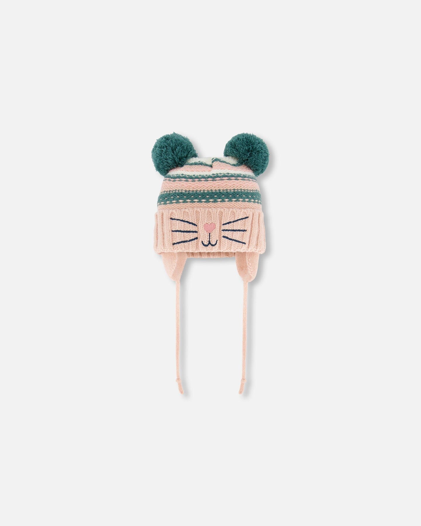 Knit Hat With Ears Light Pink Cat Face by Deux par Deux