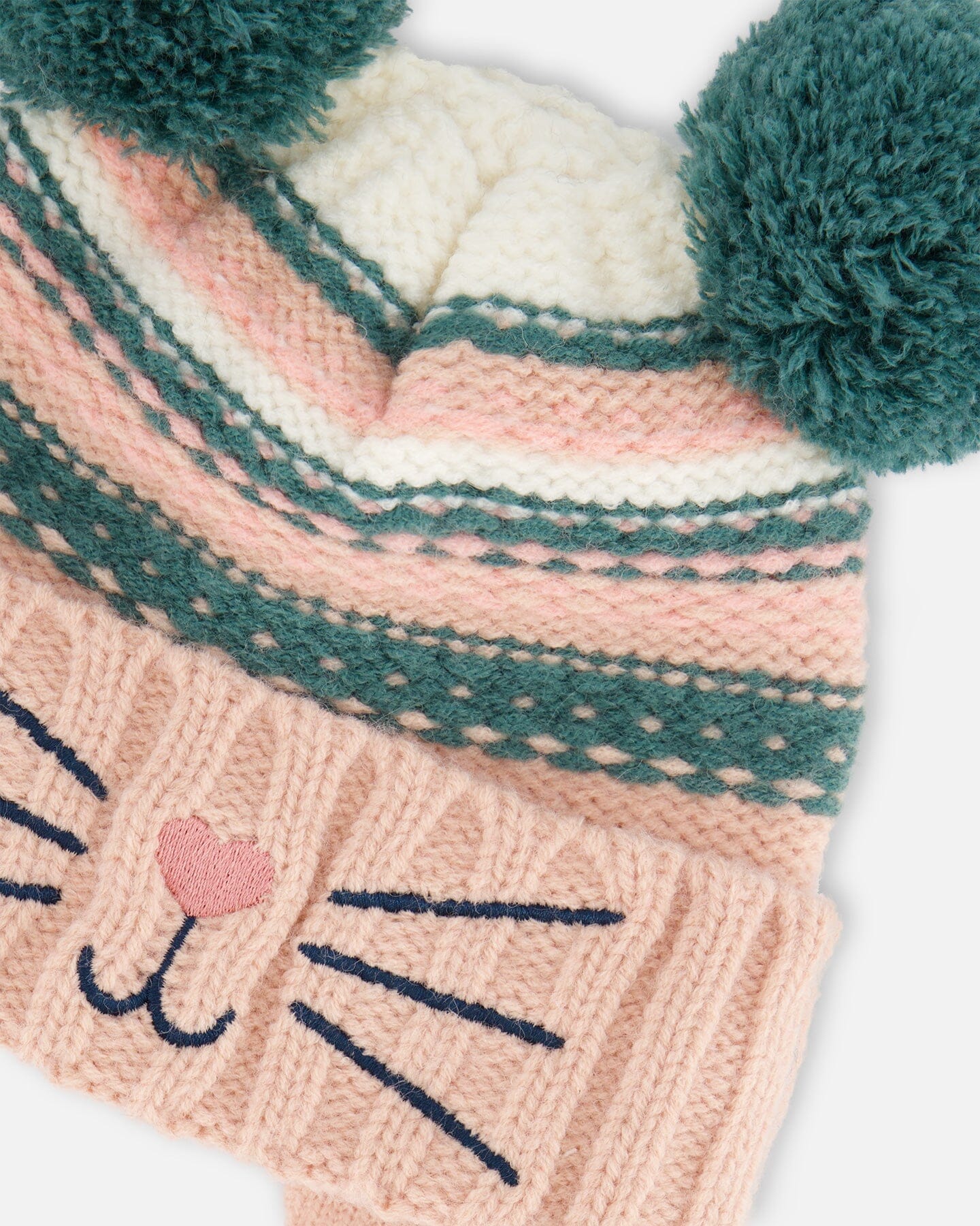 Knit Hat With Ears Light Pink Cat Face by Deux par Deux