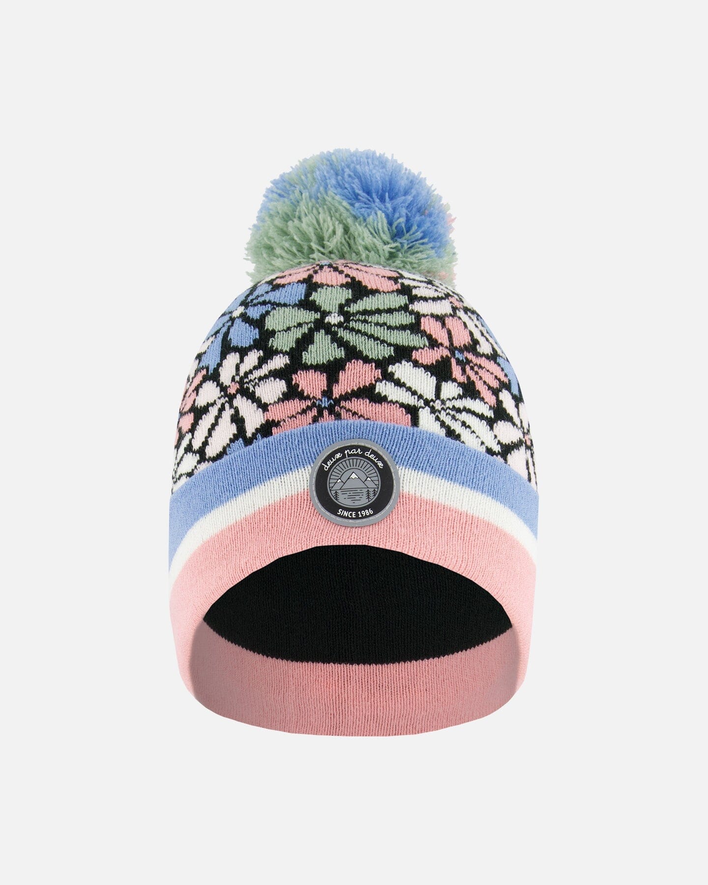 Knit Hat Blue, Pink And White Retro Flowers by Deux par Deux