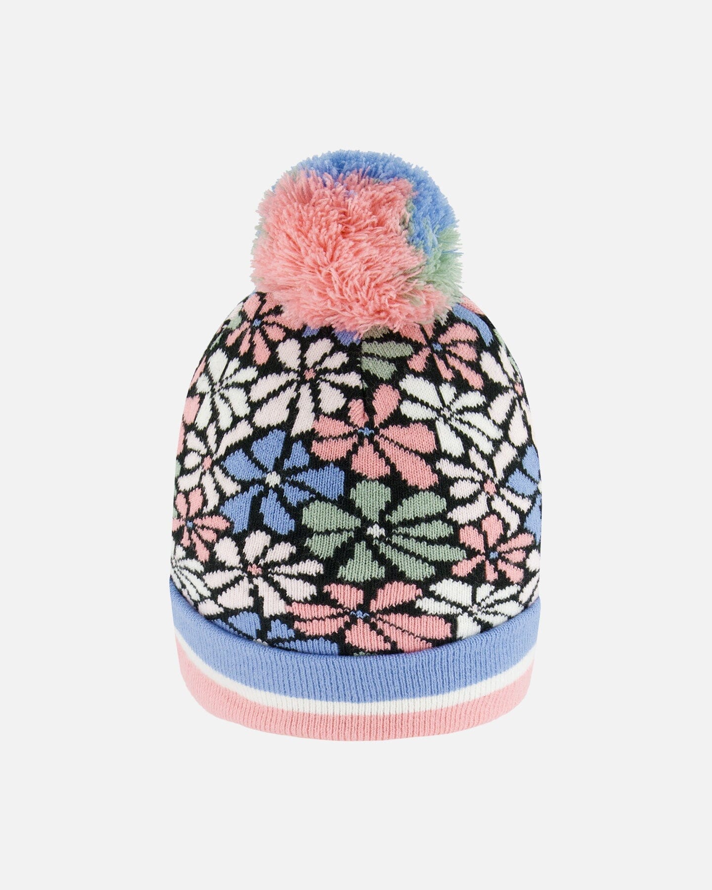 Knit Hat Blue, Pink And White Retro Flowers by Deux par Deux