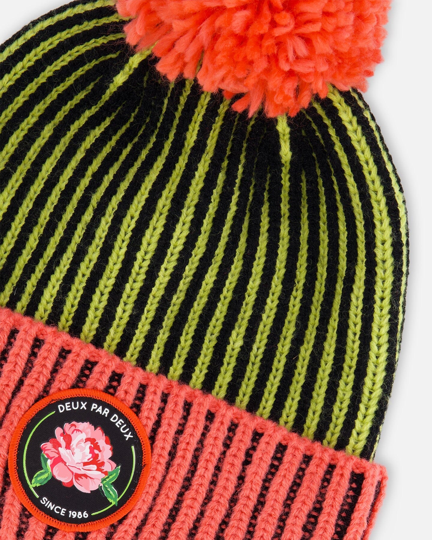 Knit Hat Black, Lime And Coral by Deux par Deux