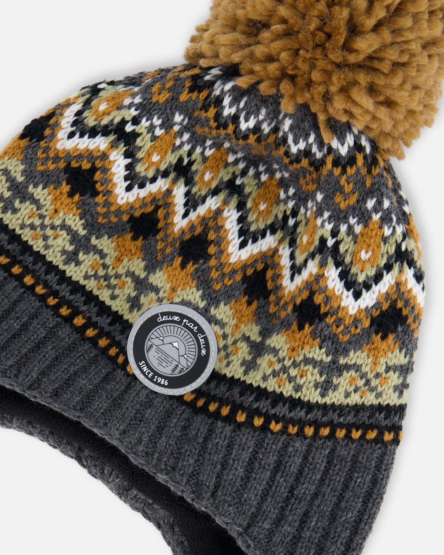 Peruvian Knit Hat Grey And Brown Jacquard by Deux par Deux