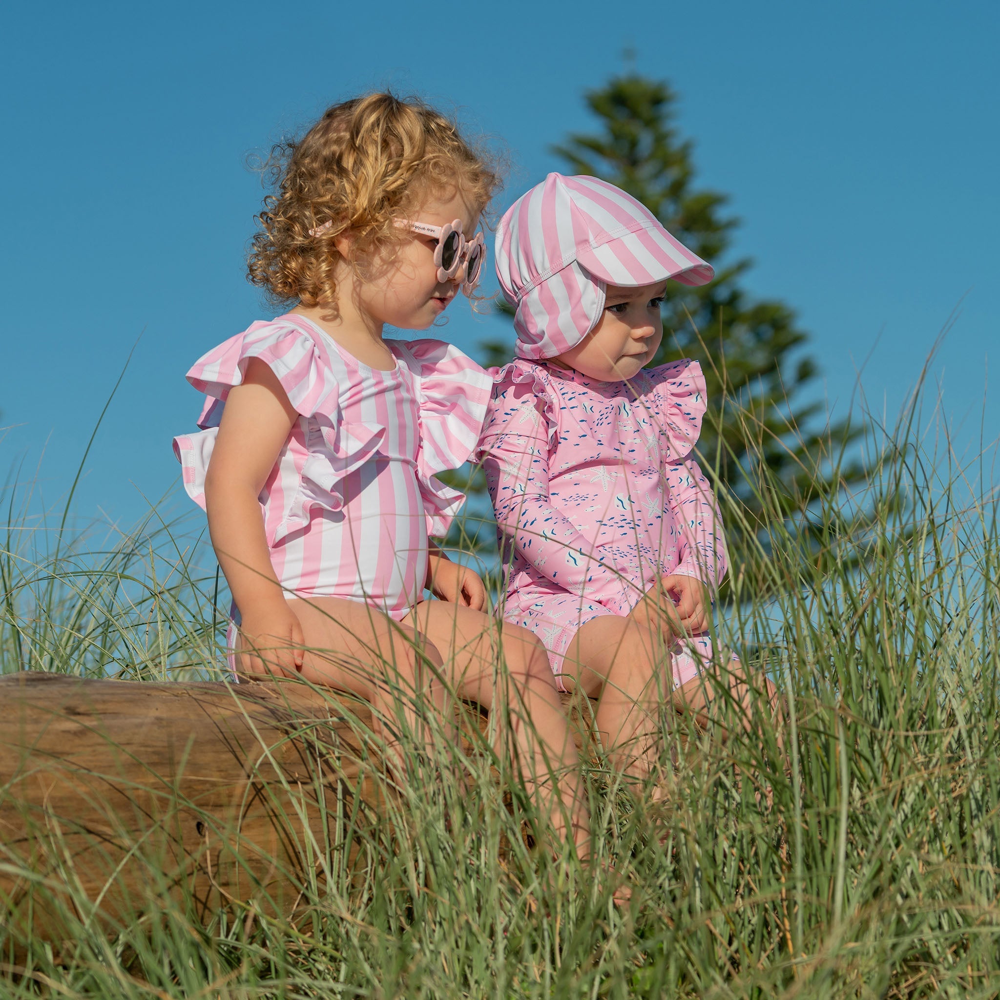 Pink Stripe Wide Frill Swimsuit