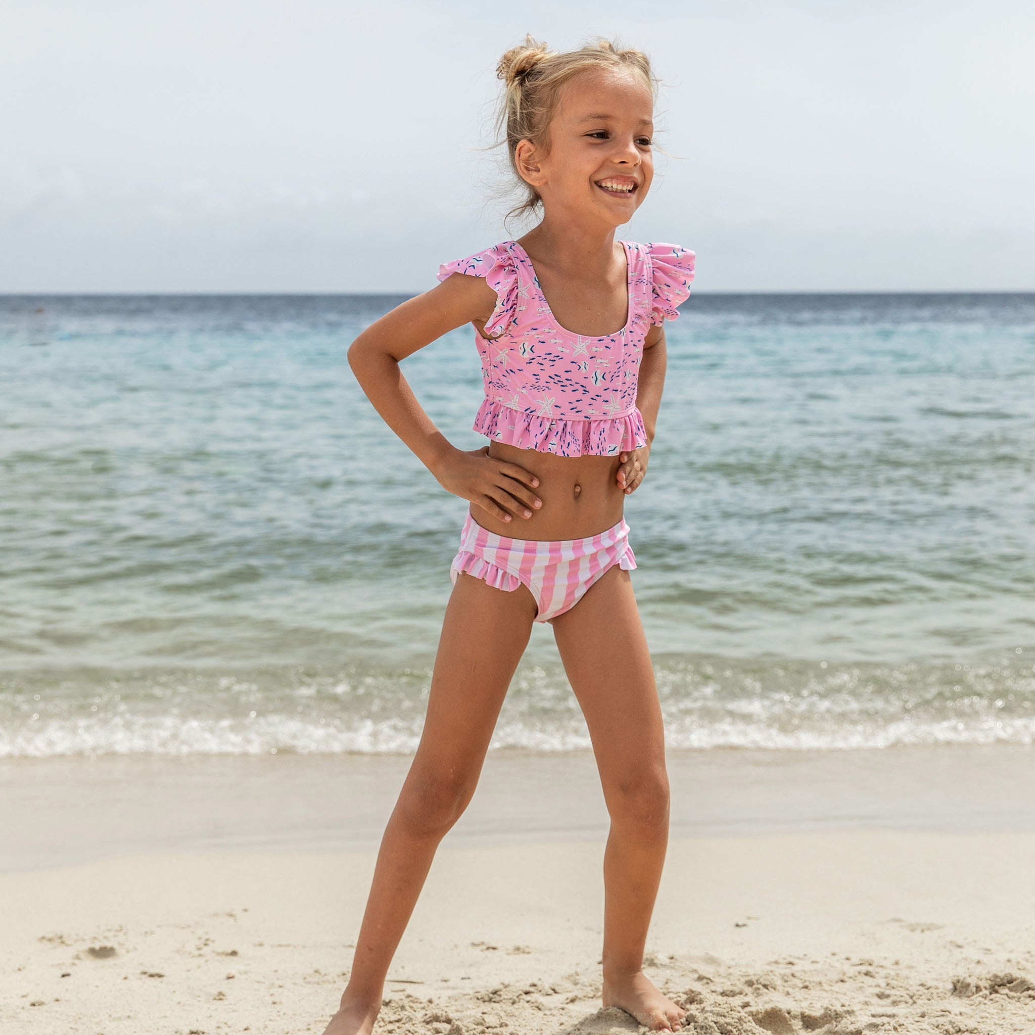 Pink Sea Frilled Crop Bikini