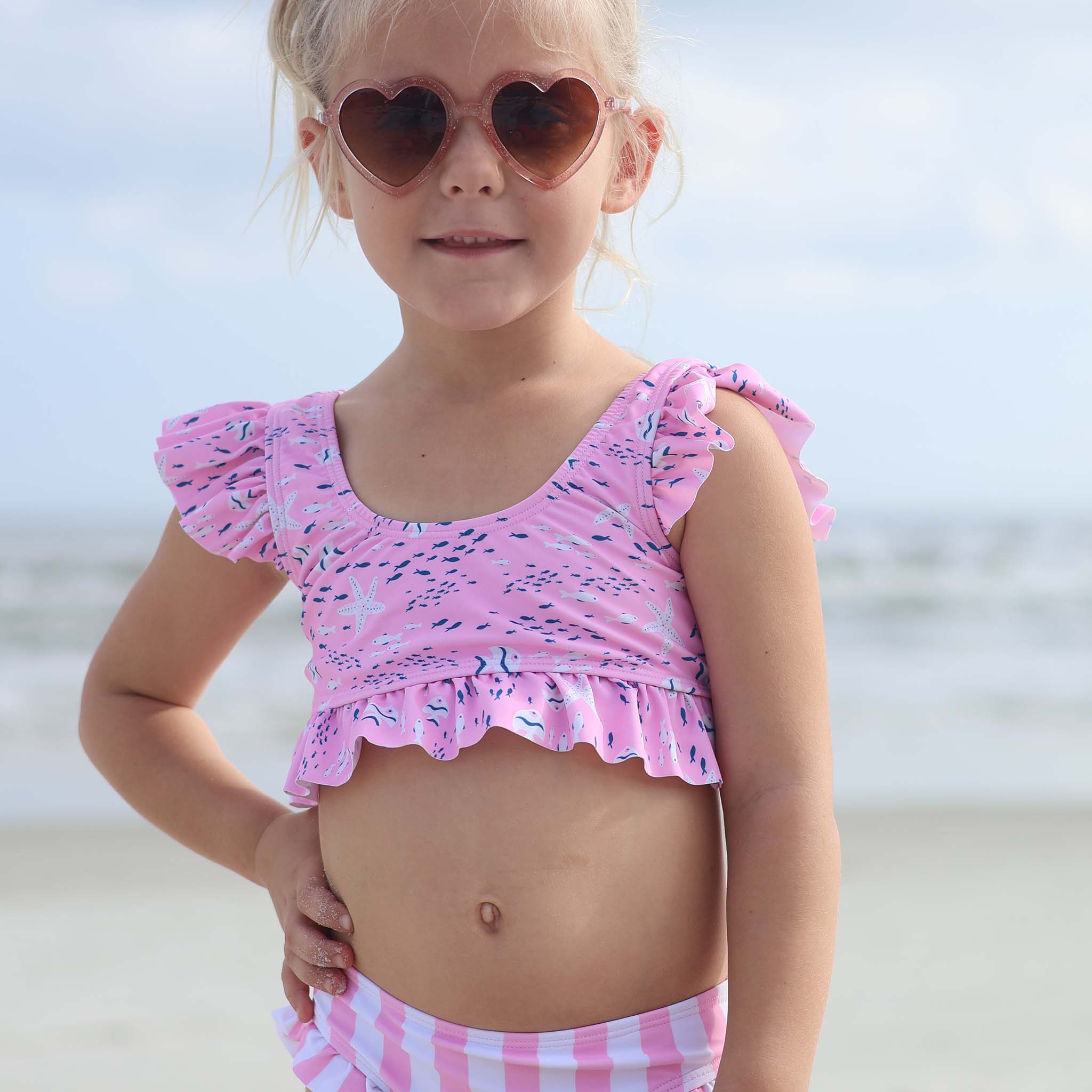 Pink Sea Frilled Crop Bikini