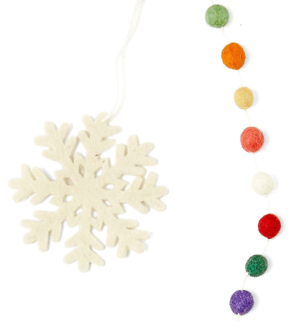 Hand Felted Wool Christmas Garland - Multicolor Dots With White Snowflakes - 6'