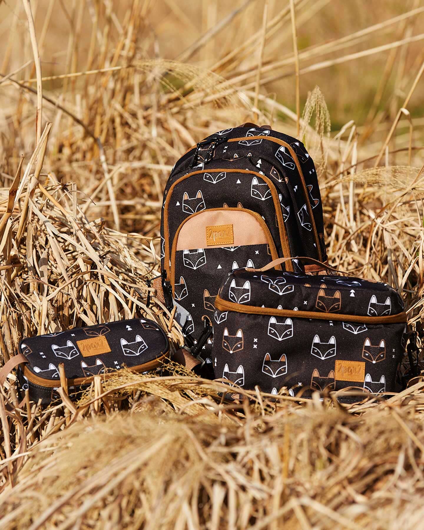 Lunch Box Black Printed Fox by Deux par Deux