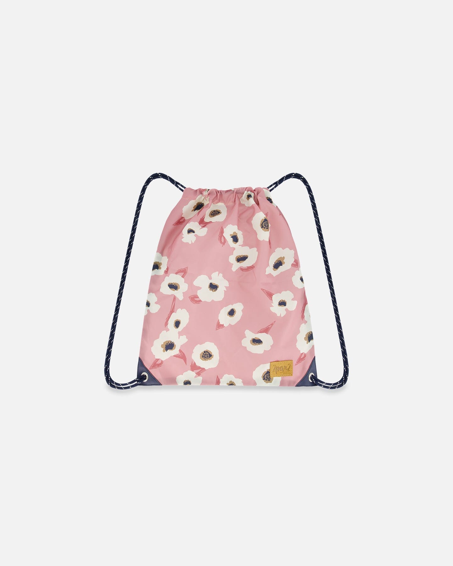 Drawstring Bag Pink Printed Off White Flowers by Deux par Deux