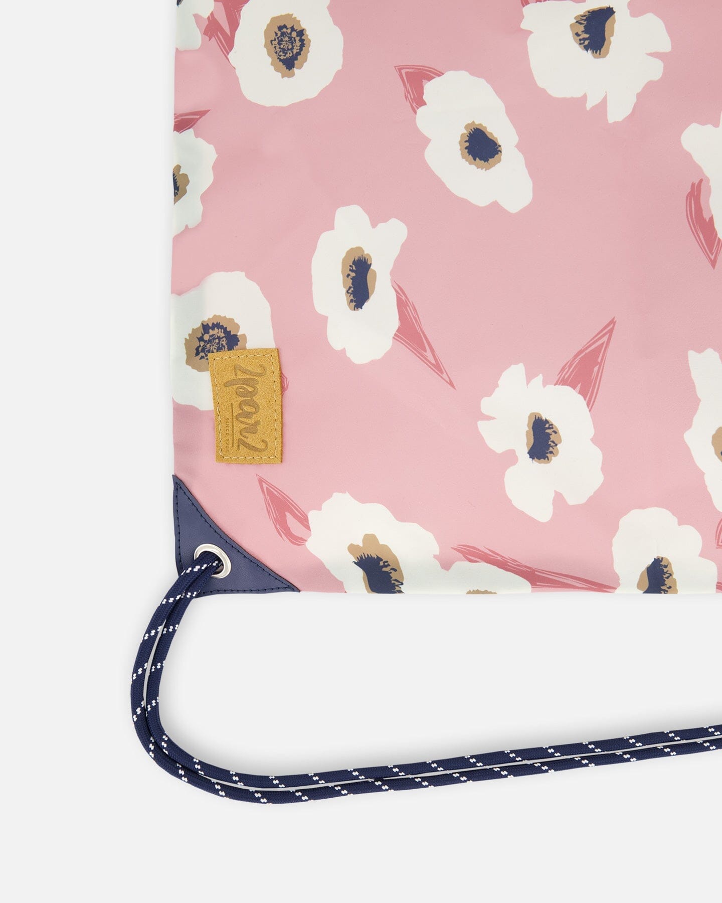 Drawstring Bag Pink Printed Off White Flowers by Deux par Deux