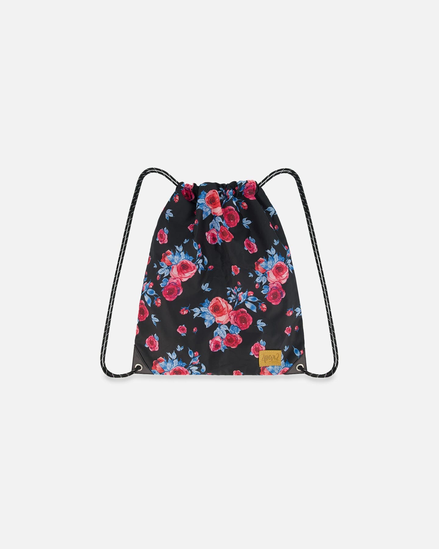 Drawstring Bag Black Printed Roses by Deux par Deux