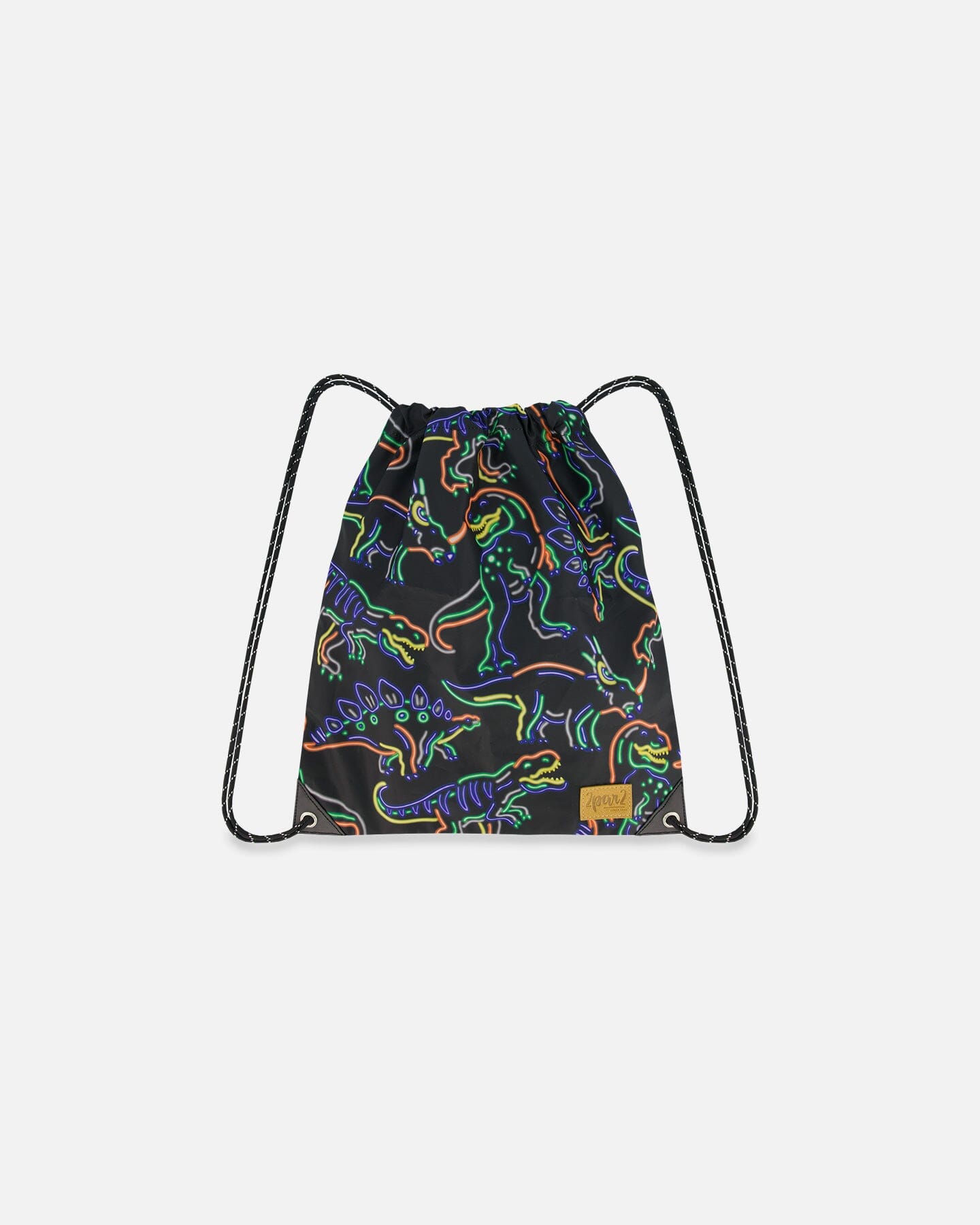 Drawstring Bag Black Printed Neon Dino by Deux par Deux