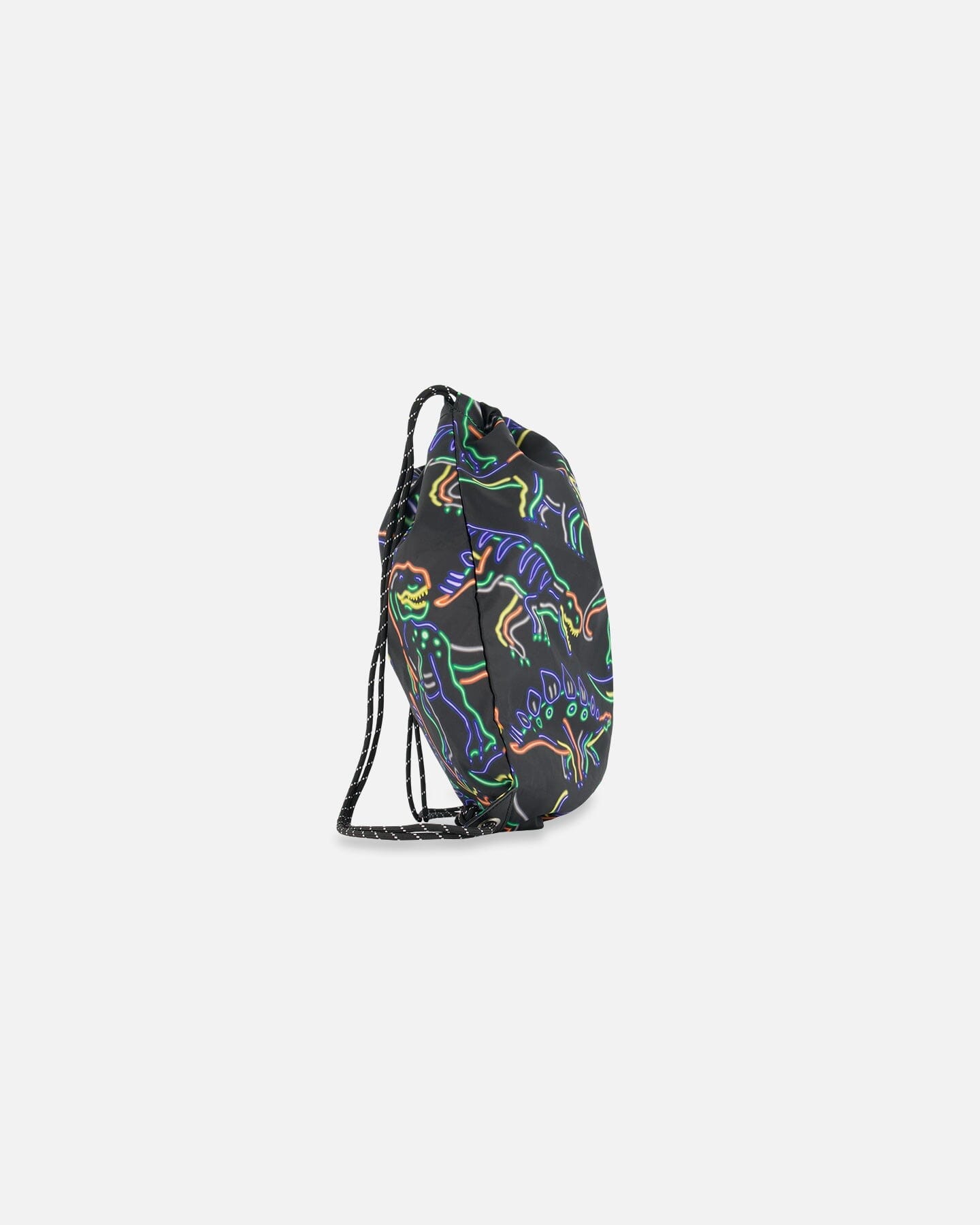 Drawstring Bag Black Printed Neon Dino by Deux par Deux