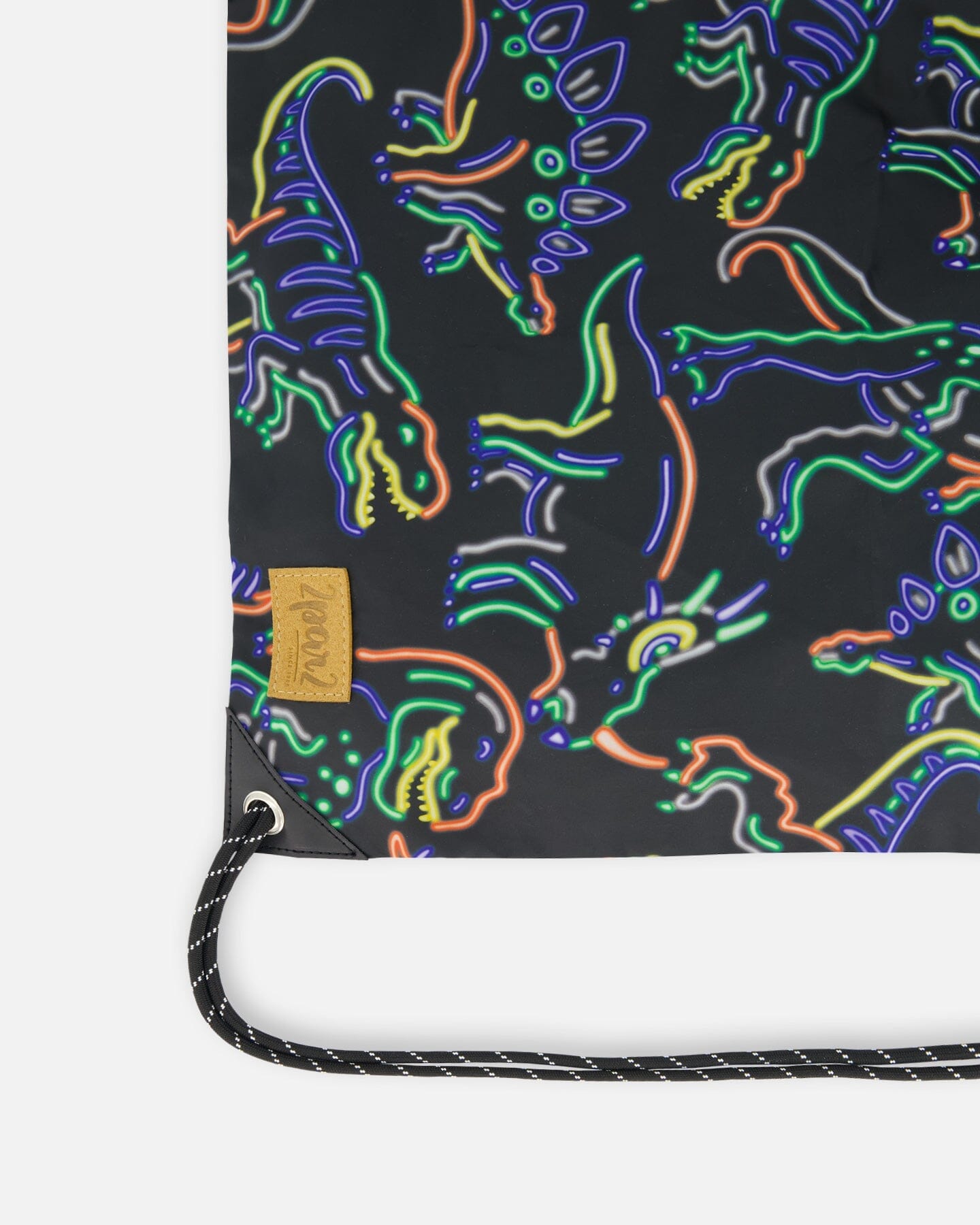 Drawstring Bag Black Printed Neon Dino by Deux par Deux