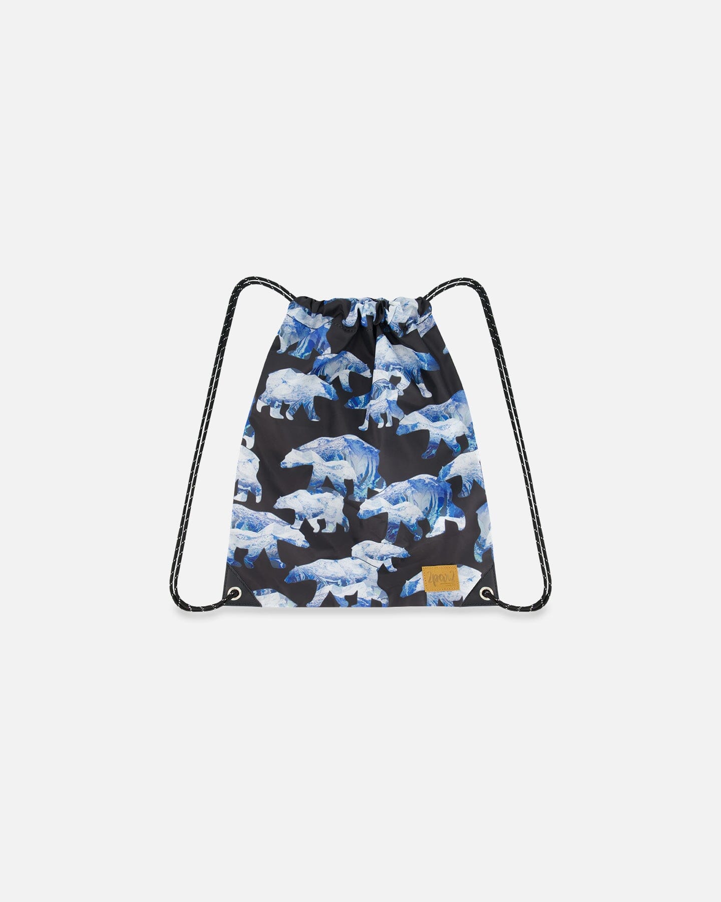 Drawstring Bag Black Printed Polar Bears by Deux par Deux