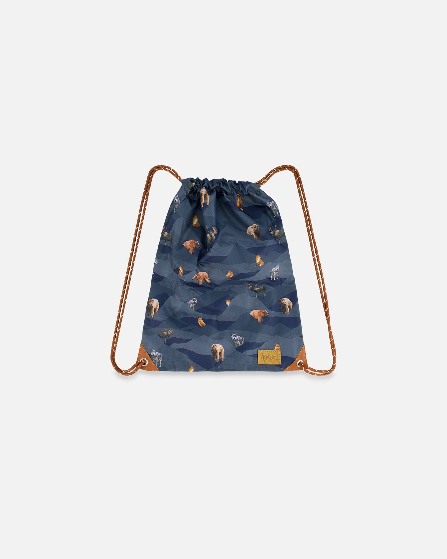 Drawstring Bag Navy Printed Mountains Animals by Deux par Deux