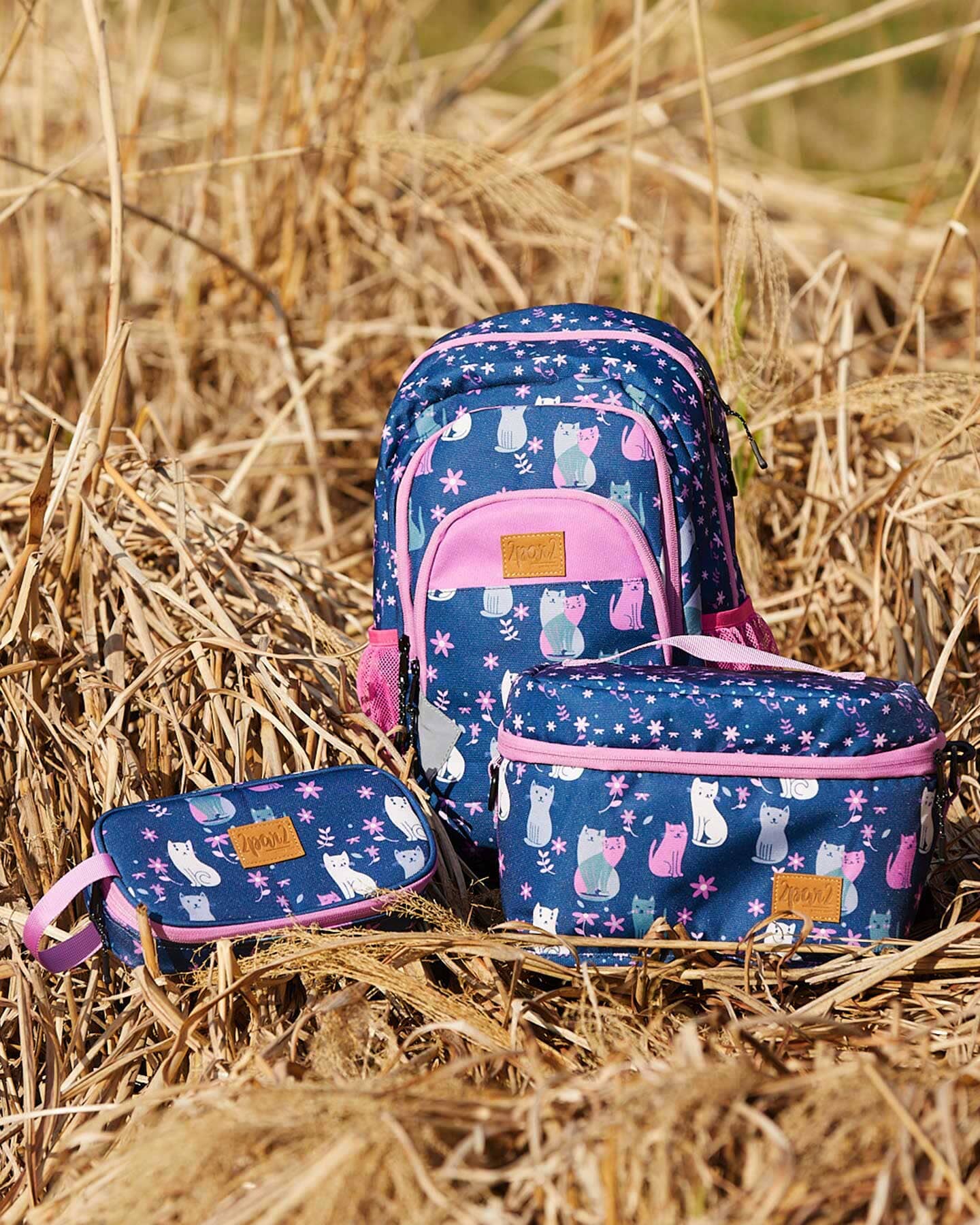 Toddler Backpack Navy Blue Printed Kitten by Deux par Deux