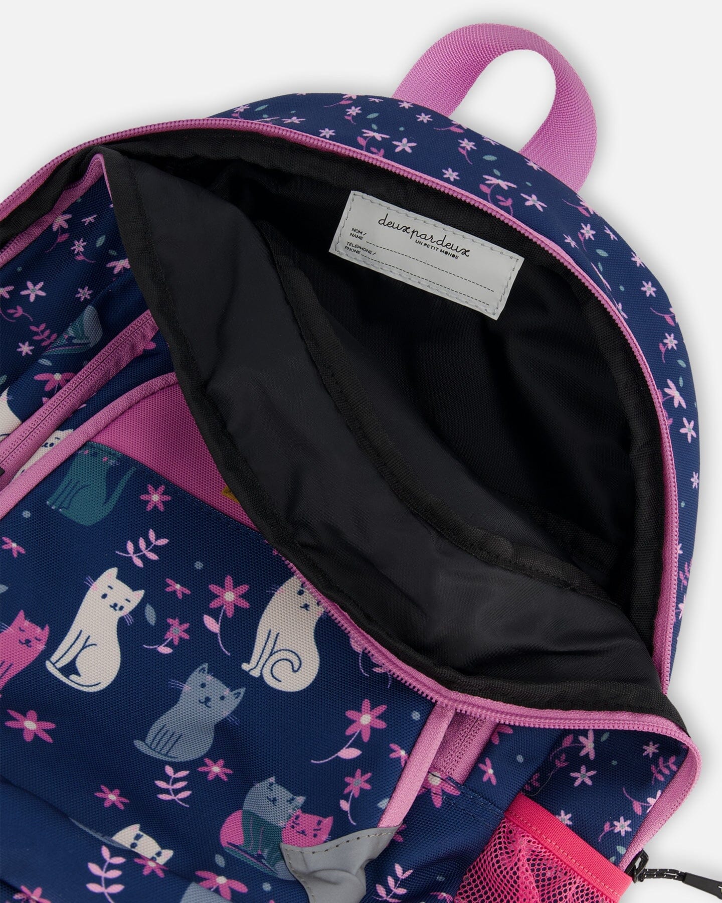 Toddler Backpack Navy Blue Printed Kitten by Deux par Deux