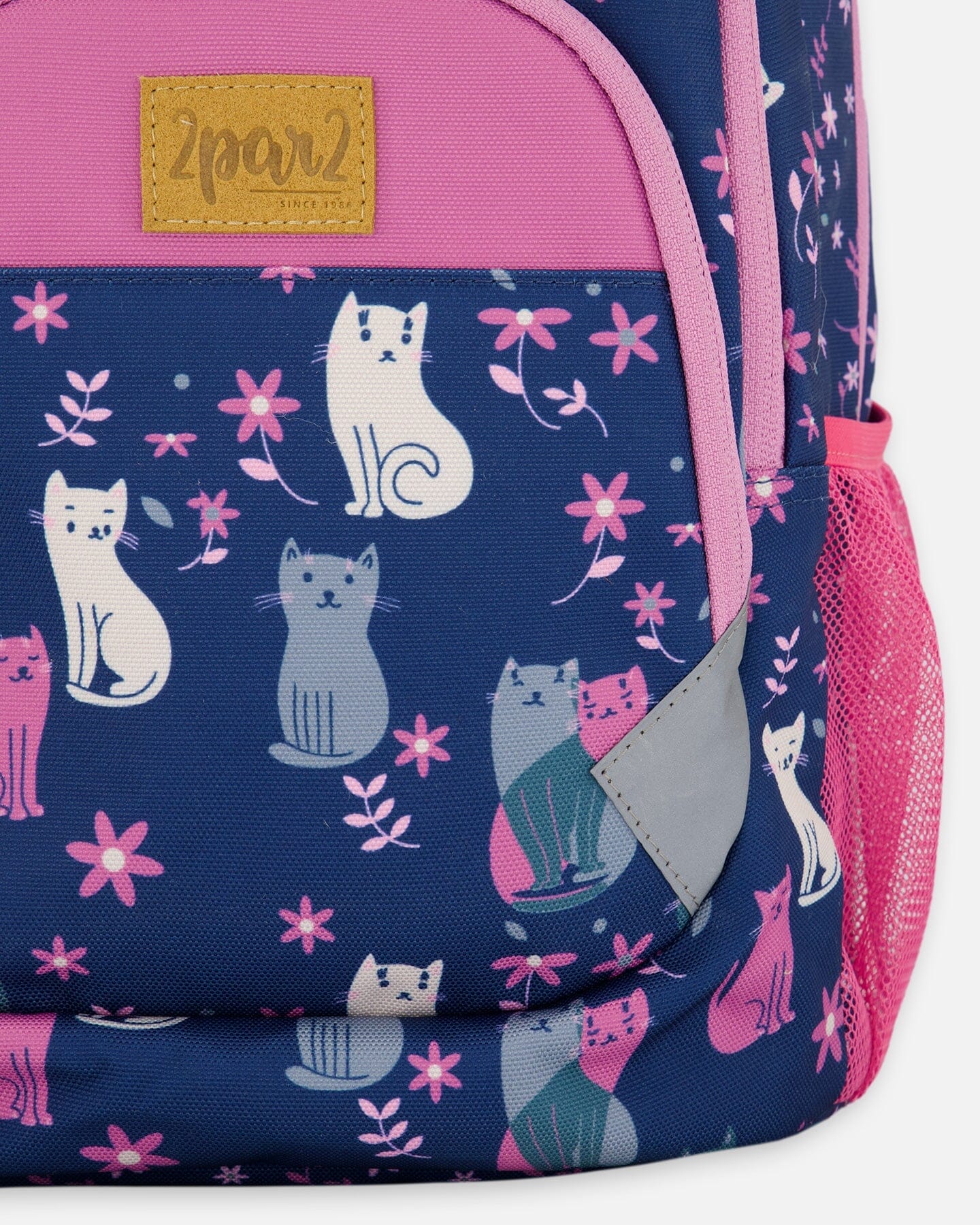 Toddler Backpack Navy Blue Printed Kitten by Deux par Deux