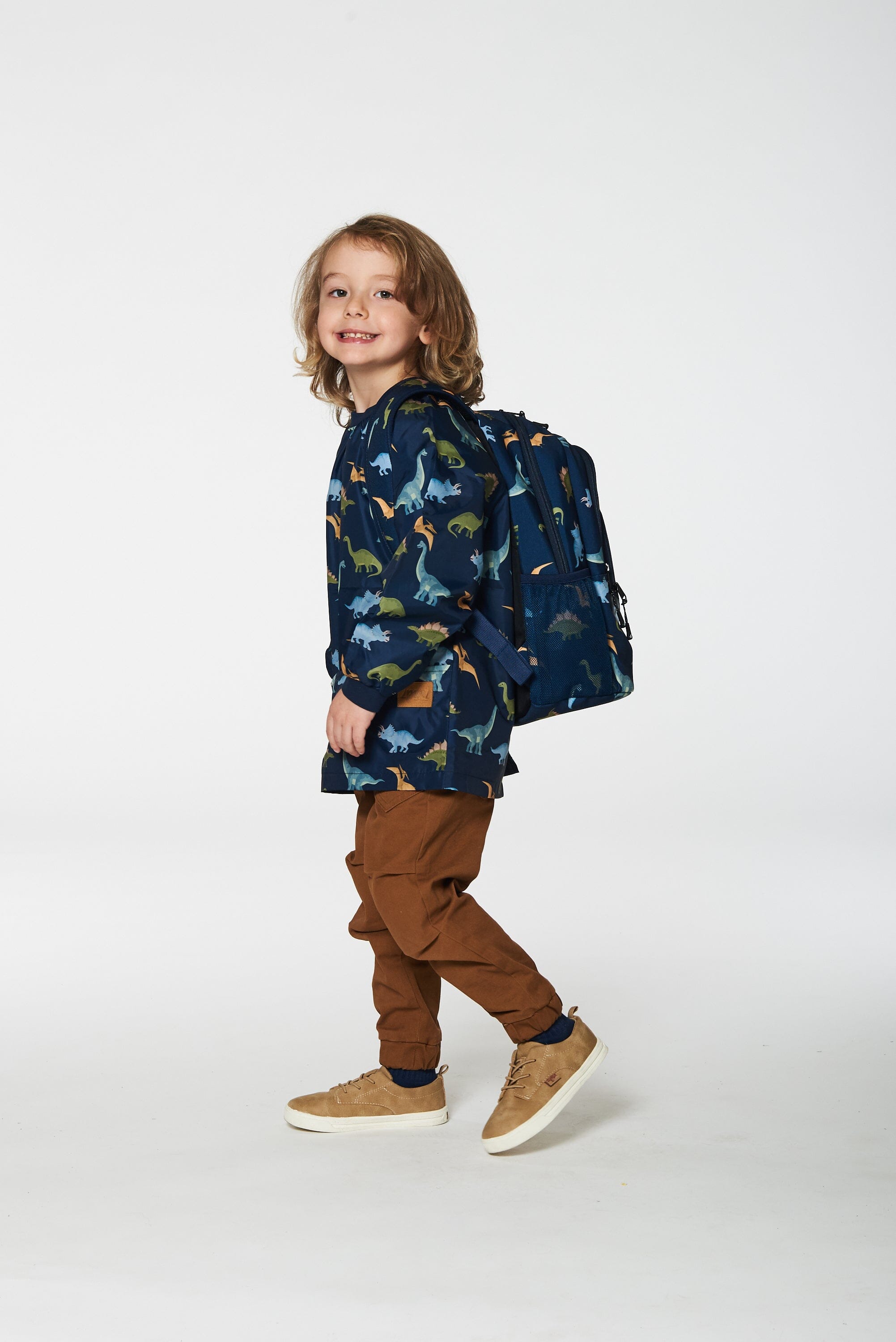 Toddler Backpack Navy Blue Printed Dinosaurs by Deux par Deux