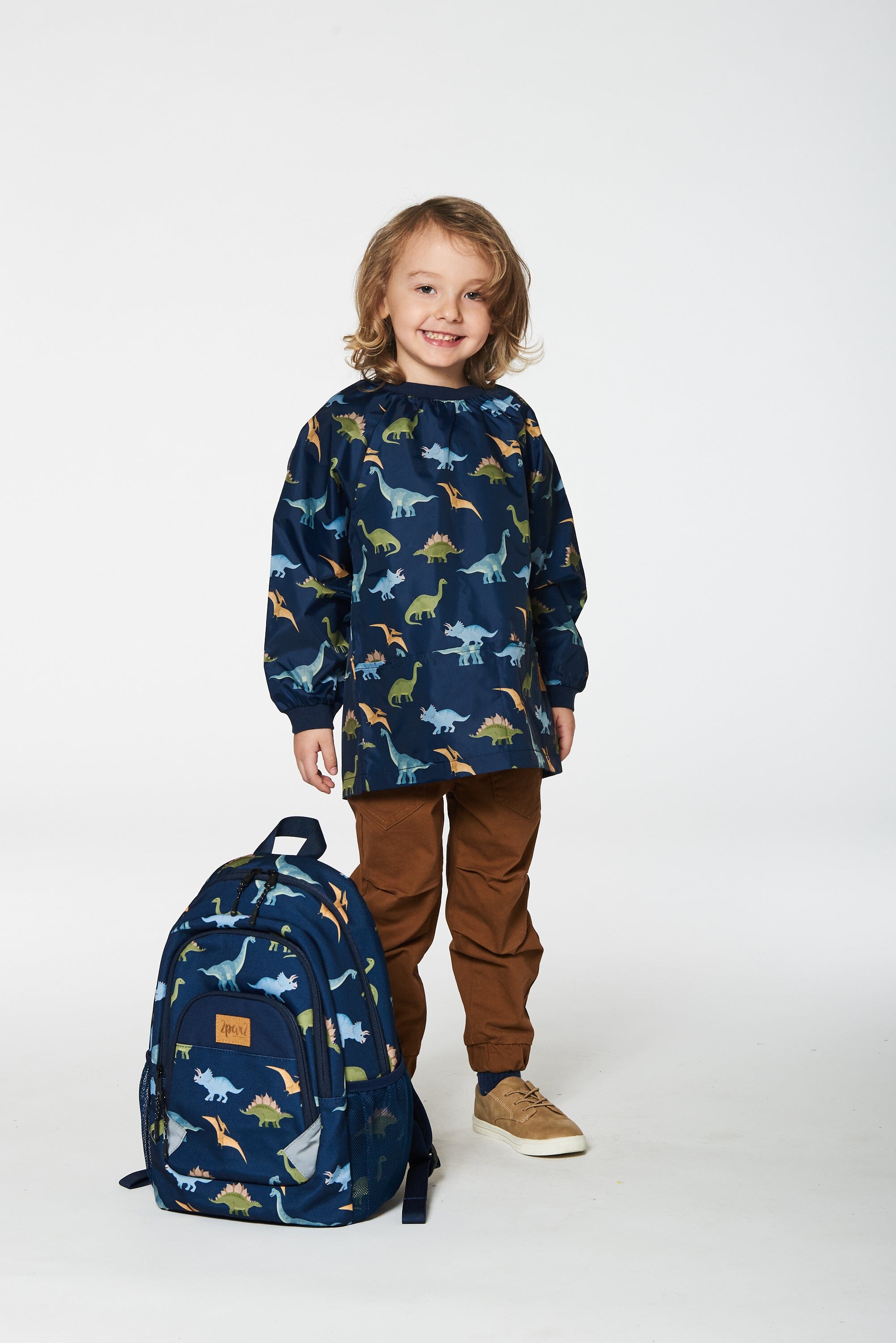 Toddler Backpack Navy Blue Printed Dinosaurs by Deux par Deux