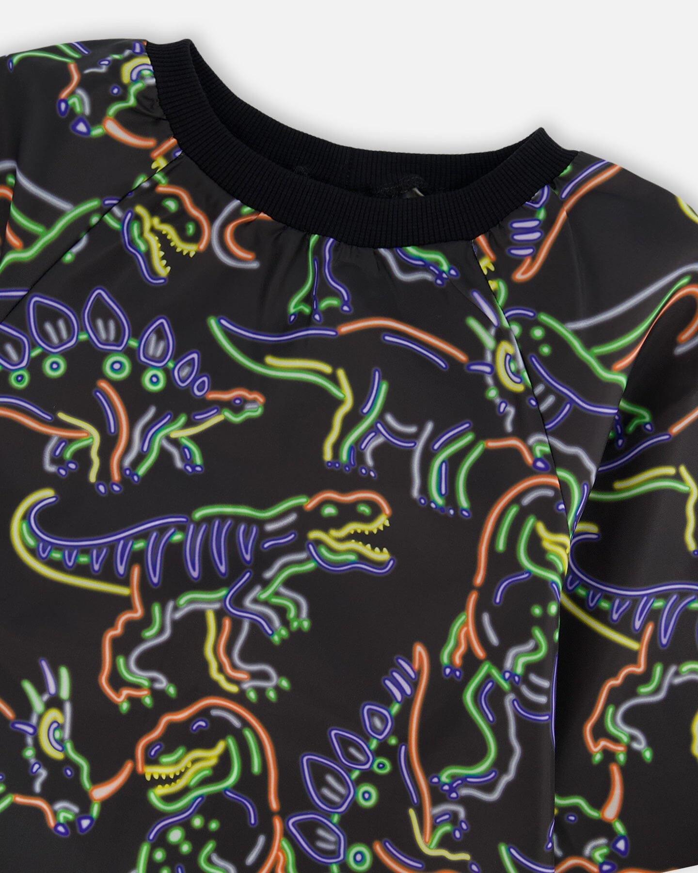 School Apron Black Printed Neon Dino by Deux par Deux