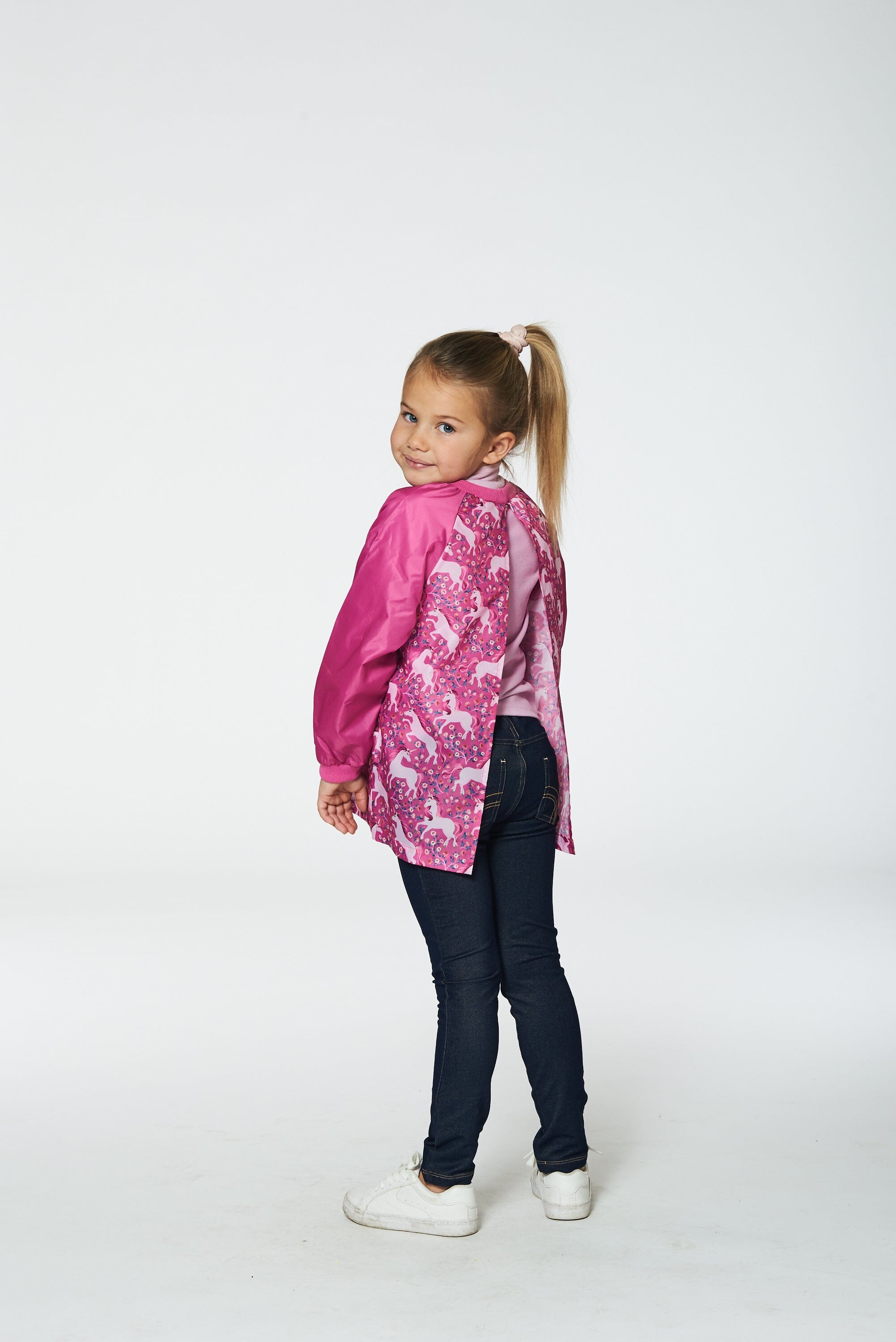 School Apron Pink Printed Unicorn by Deux par Deux