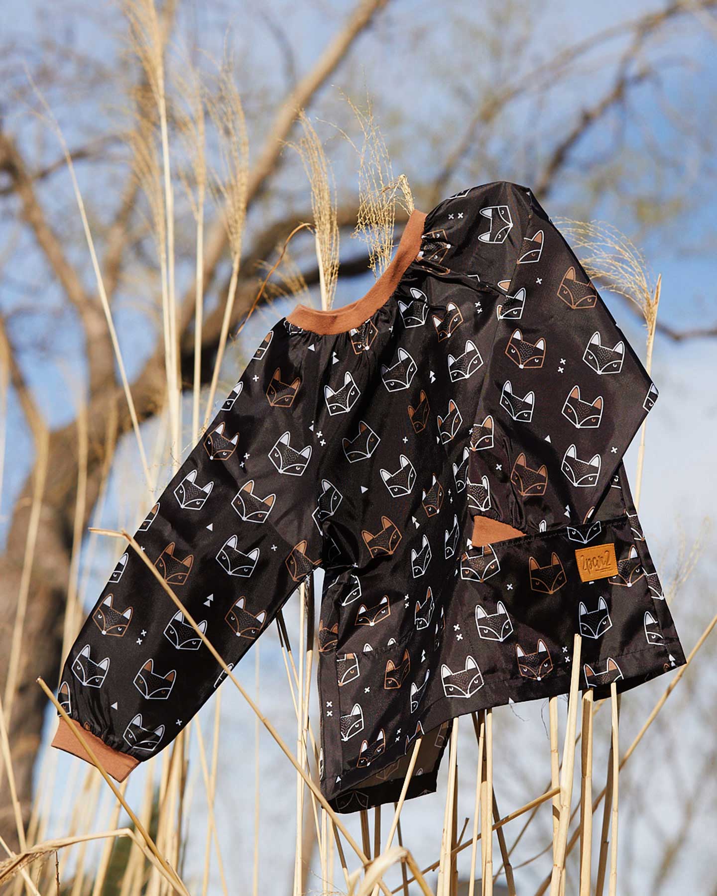 School Apron Black Printed Fox by Deux par Deux