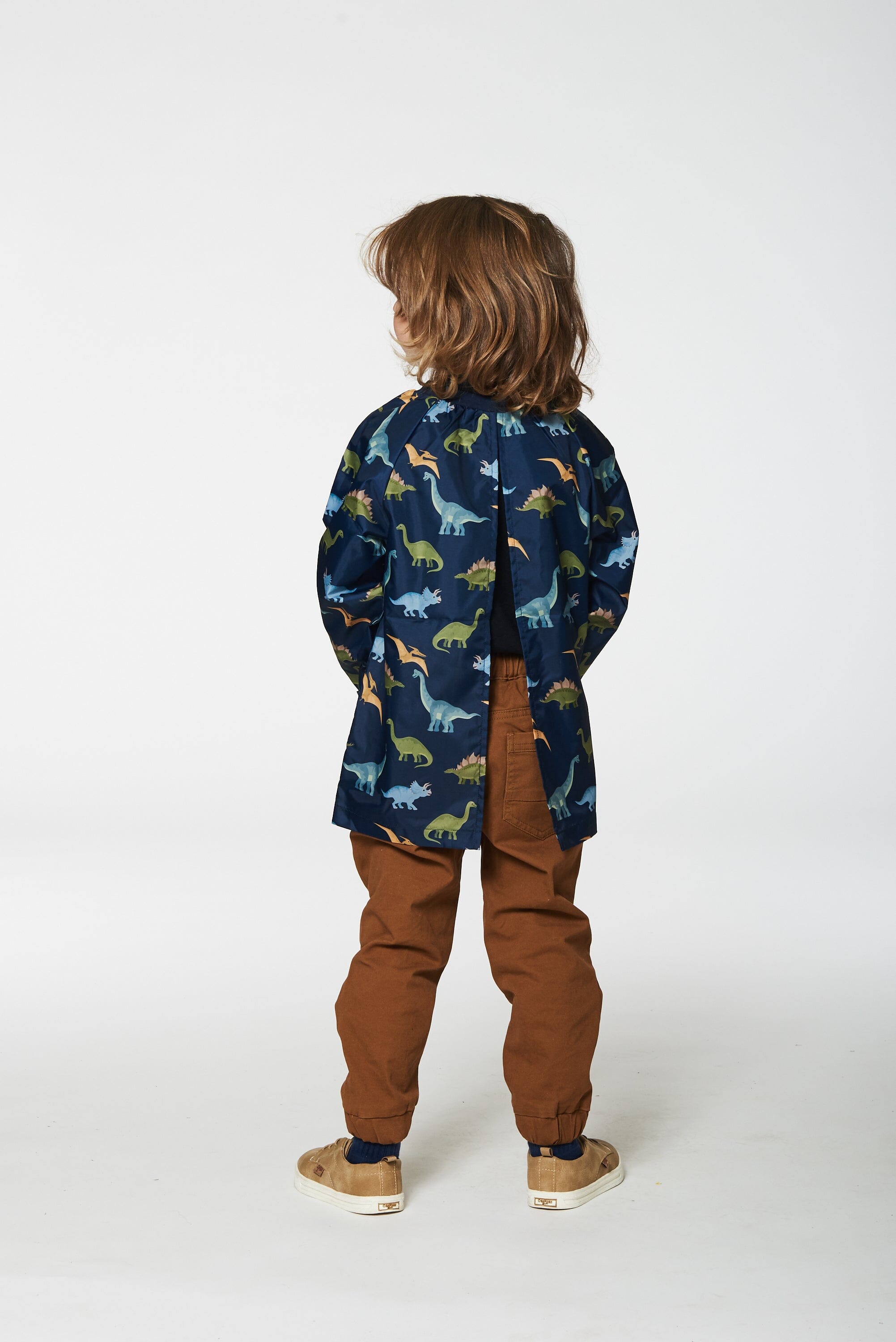 School Apron Navy Blue Printed Dinosaurs by Deux par Deux