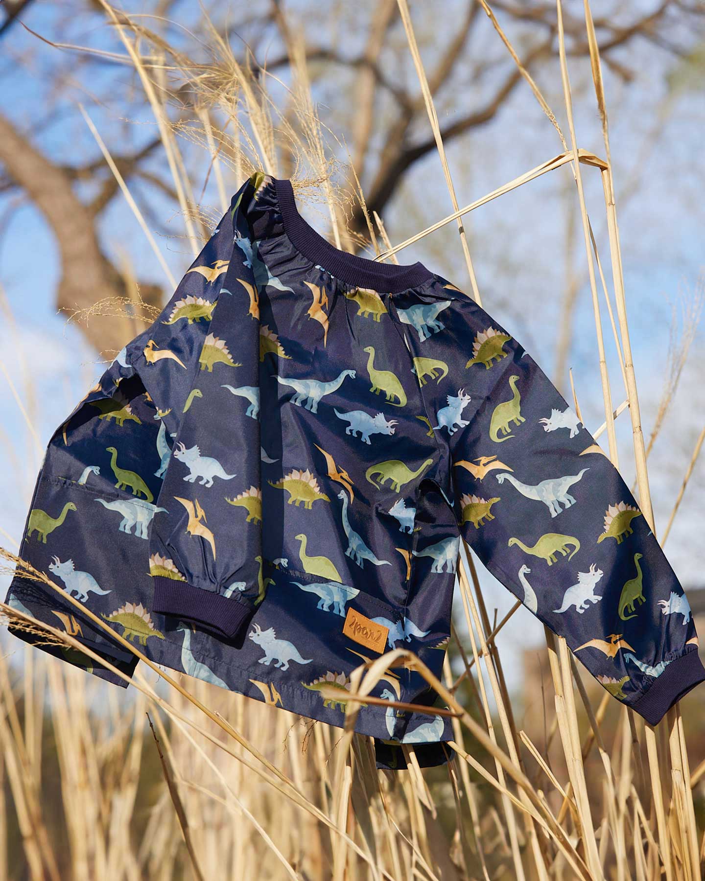 School Apron Navy Blue Printed Dinosaurs by Deux par Deux