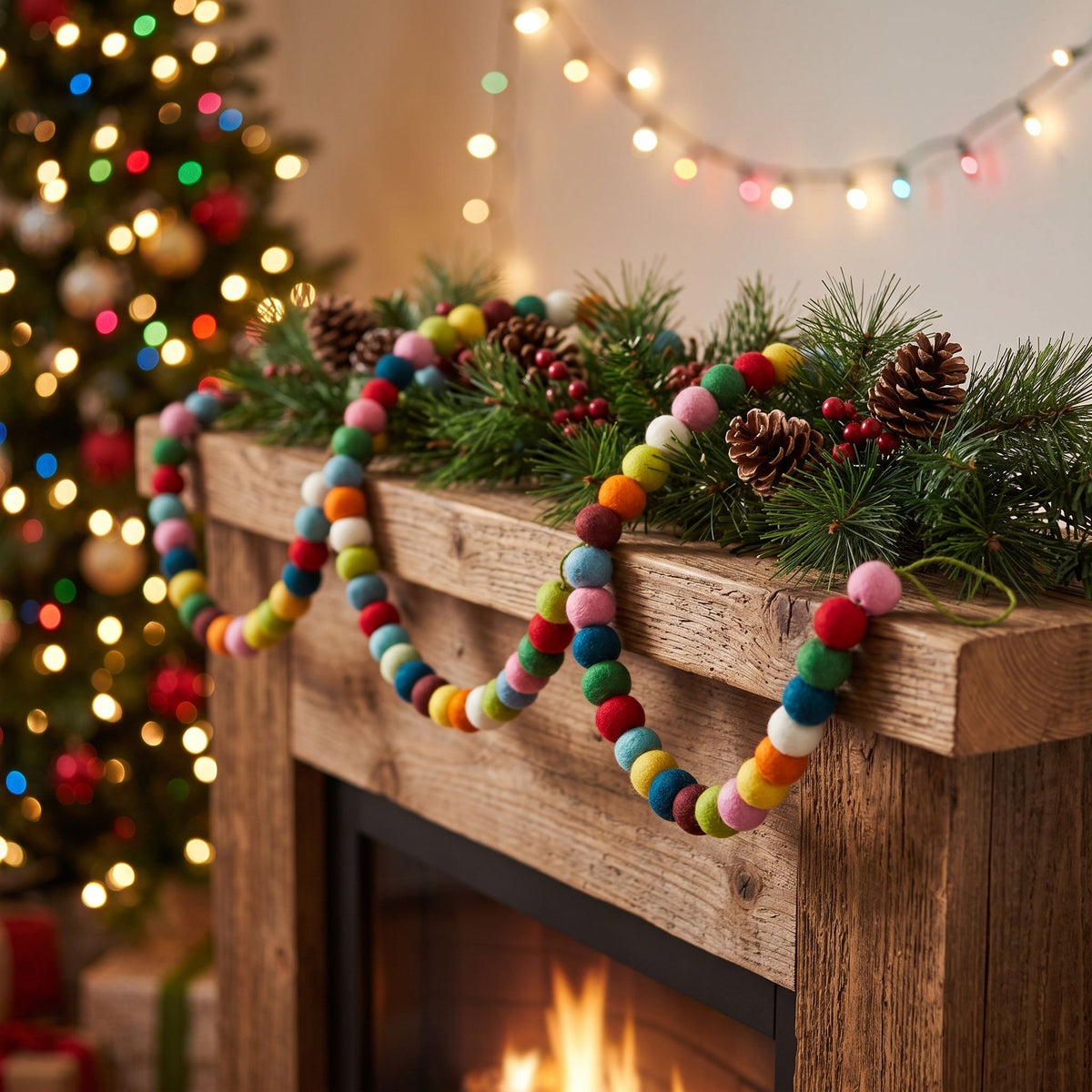 Hand Felted Wool Christmas Garland And Bunting - Multicolor Balls - 6' Arcadia Home