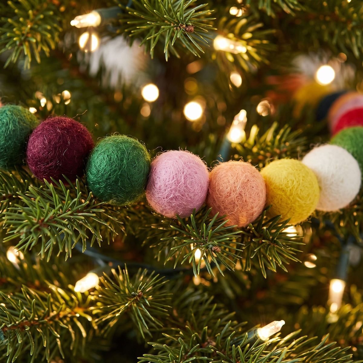 Hand Felted Wool Christmas Garland And Bunting - Multicolor Balls - 6' Arcadia Home