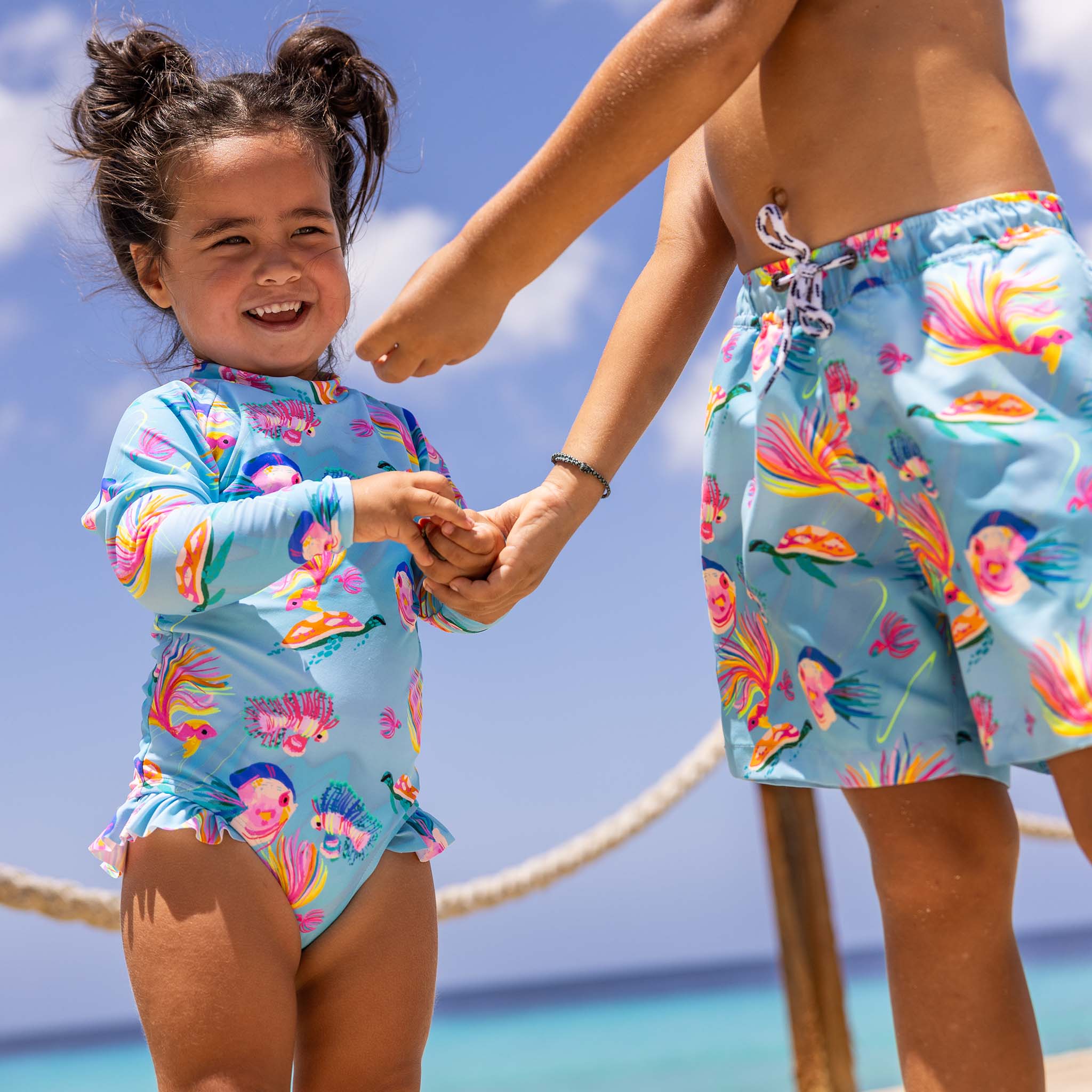 Kaleido Fish Sustainable Leg Frill Surf Suit