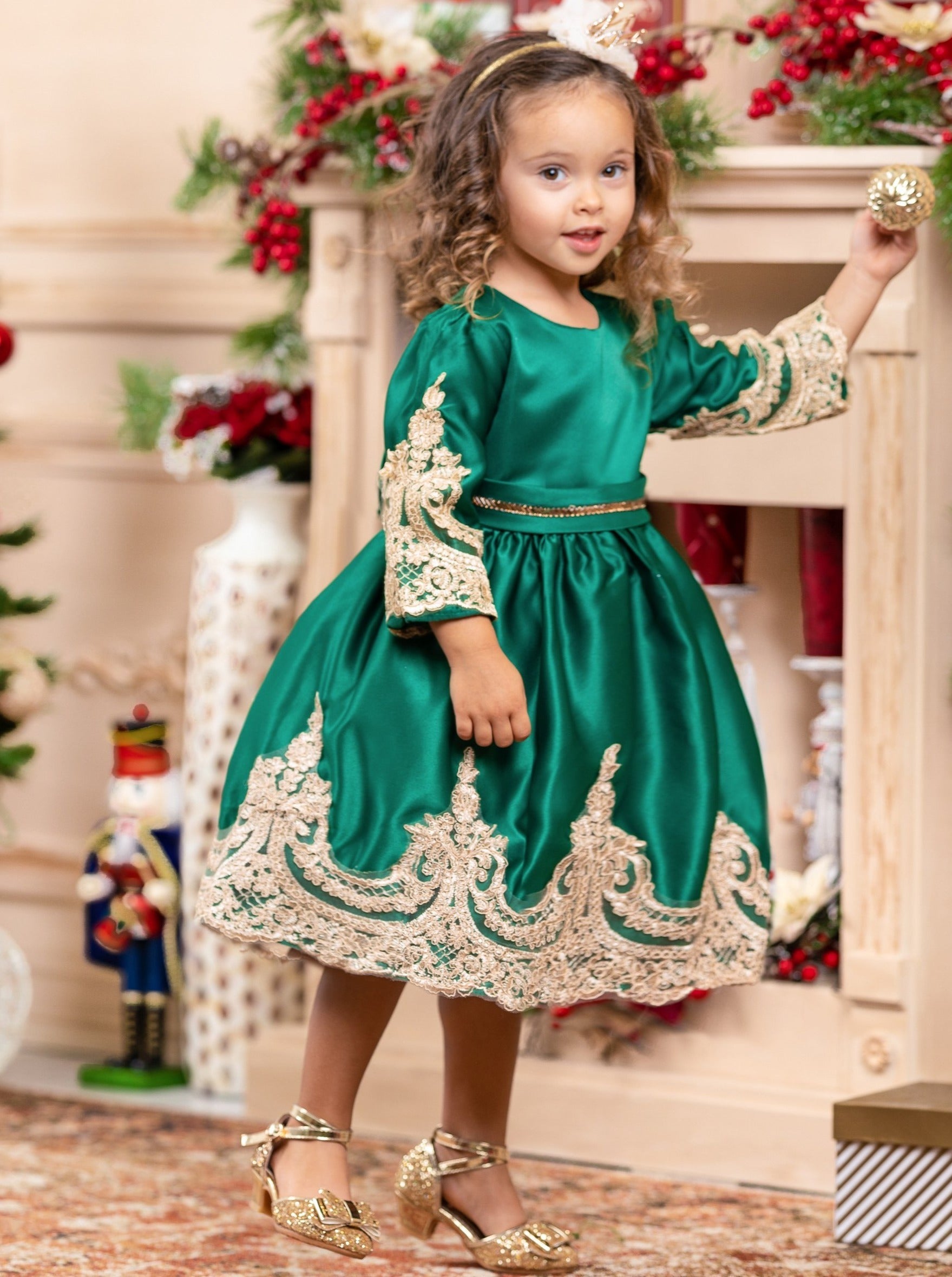 Satin And Gold Embroidered Holiday Princess Dress