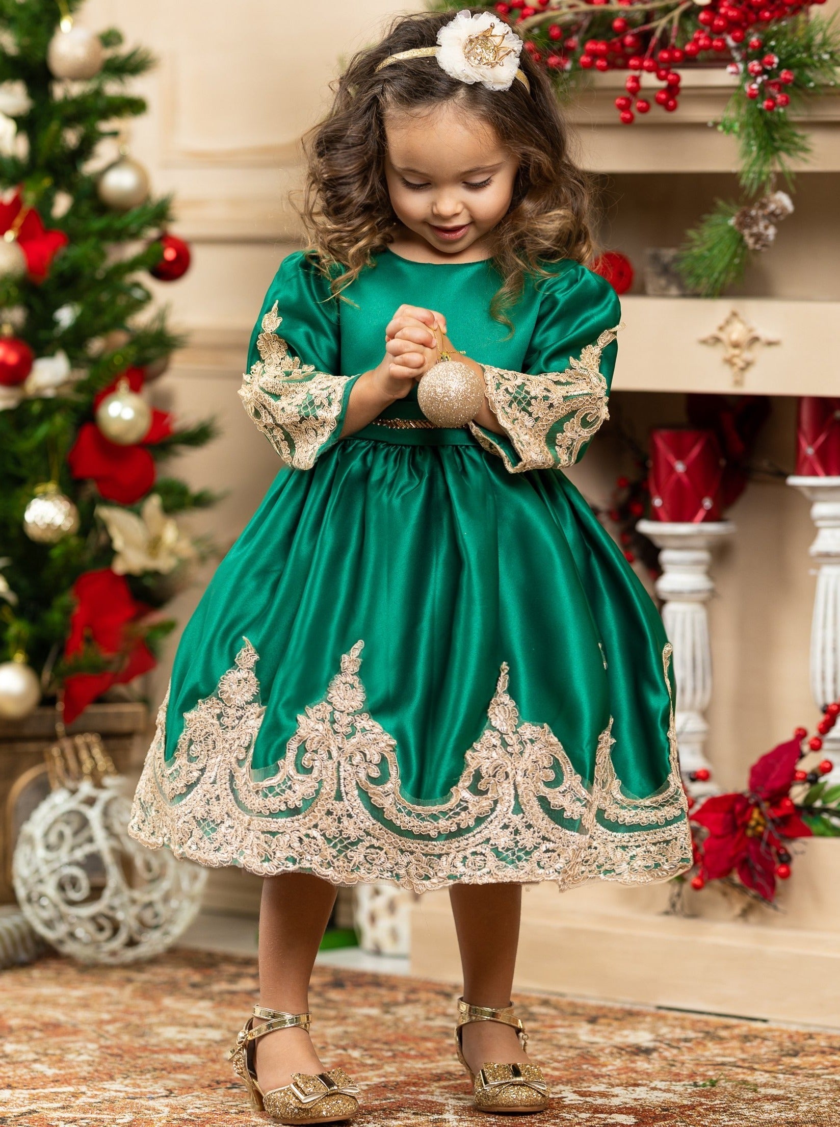 Satin And Gold Embroidered Holiday Princess Dress